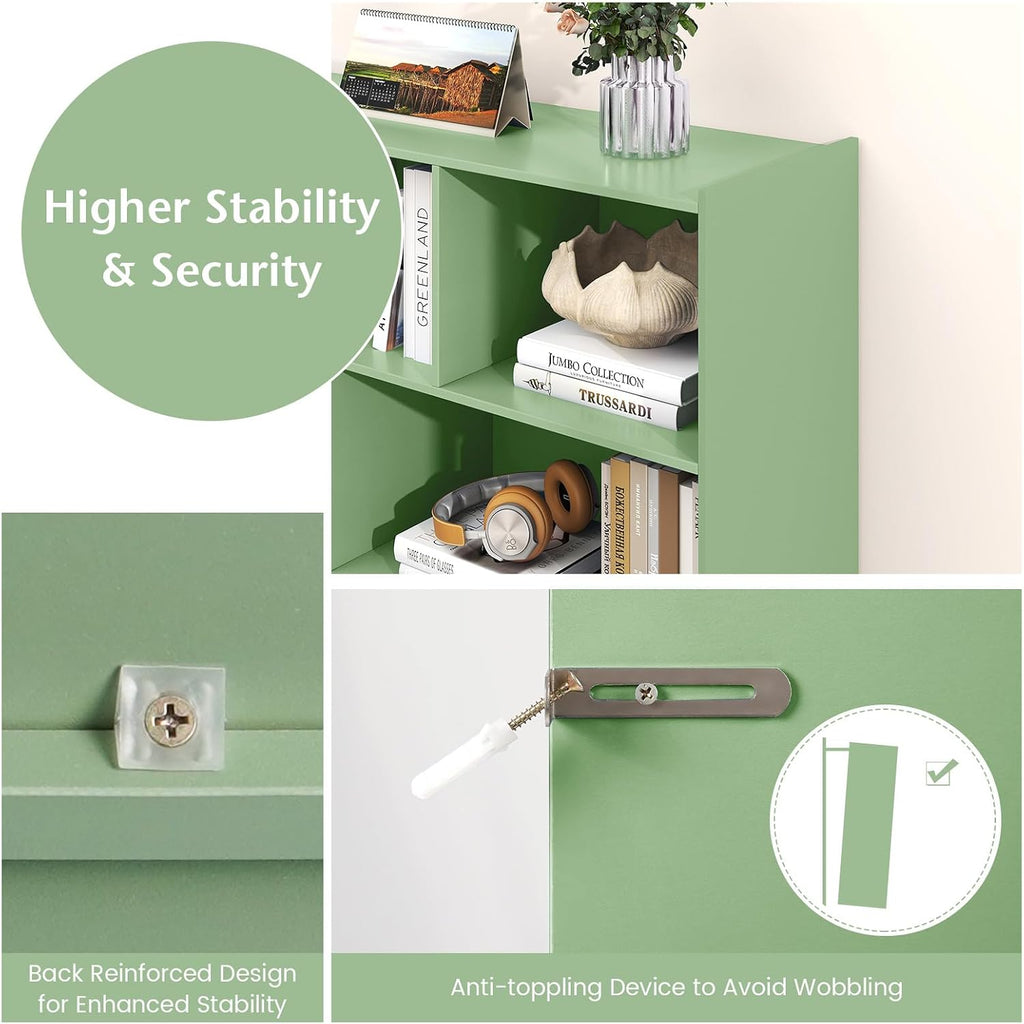 Giantex 8 Cube Bookcase, Freestanding 3-Tier Open Bookshelf, Modern Storage Display Cabinet, Wood Cube Storage Organizer for Living Room, Kid's Room, Mint Green