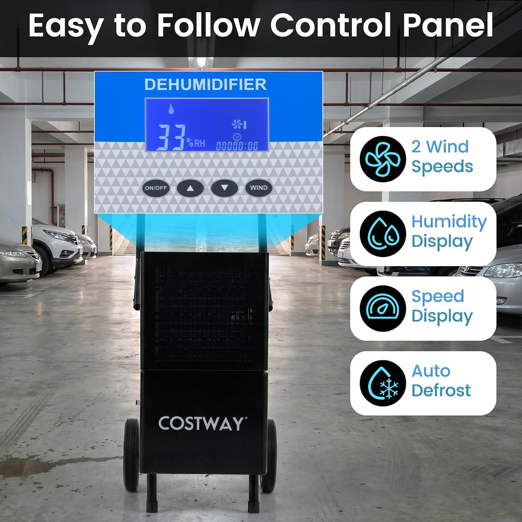 COSTWAY 189 Pints Commercial Dehumidifier with Pump, 3.3Ft Drain Hose & Wheels, Industrial Dehumidifier for Basement, Warehouse, Job Sites & Large Space Up to 7,500 Sq.Ft