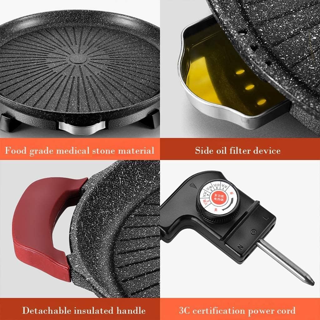 Electric BBQ Grill Indoor Electric Barbecue Grill Indoor Non-Stick Pan Electric BBQ Pan Hot Pot All-in-one Smokeless Electric Grill Teppanyaki Pan Household Suitable For 3-8 People