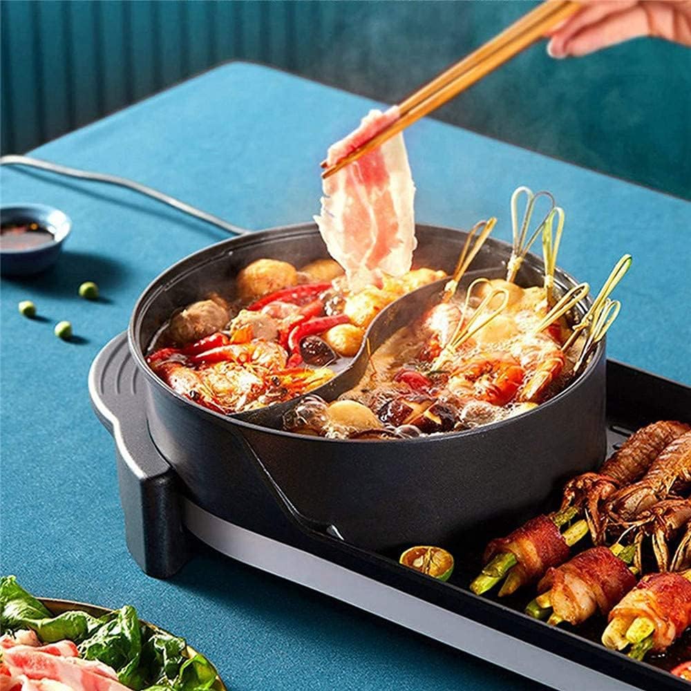 BBQ Smokeless Grill Electric Grill Indoor Hot Pot Multifunctional, Intelligent Temperature Control, The Pot Can Be Split, 1600W Electric Hot BBQ Pot for Indoor Outdoor Parties