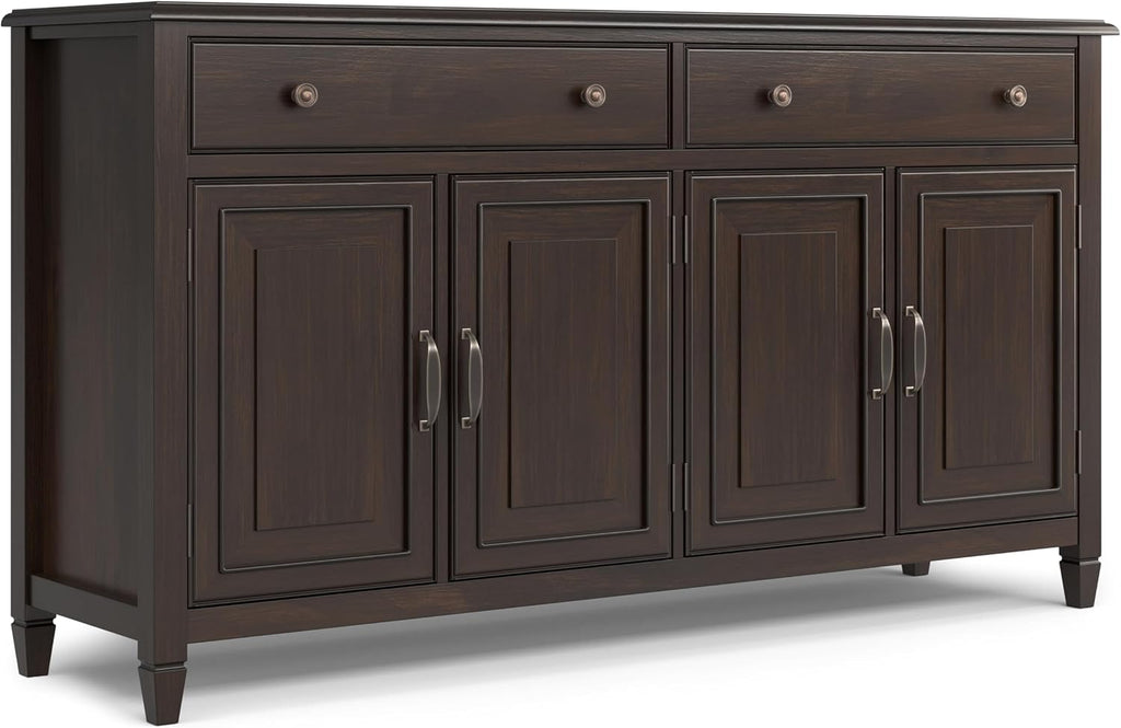 SIMPLIHOME Connaught Buffet - 67 inch Wide Solid Wood 4 Door Sideboard Cabinet in Dark Chestnut Brown, Traditional Dining Room Storage for Kitchen or Living Room with 2 Drawers and Adjustable Shelves