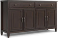 SIMPLIHOME Connaught Buffet - 67 inch Wide Solid Wood 4 Door Sideboard Cabinet in Dark Chestnut Brown, Traditional Dining Room Storage for Kitchen or Living Room with 2 Drawers and Adjustable Shelves