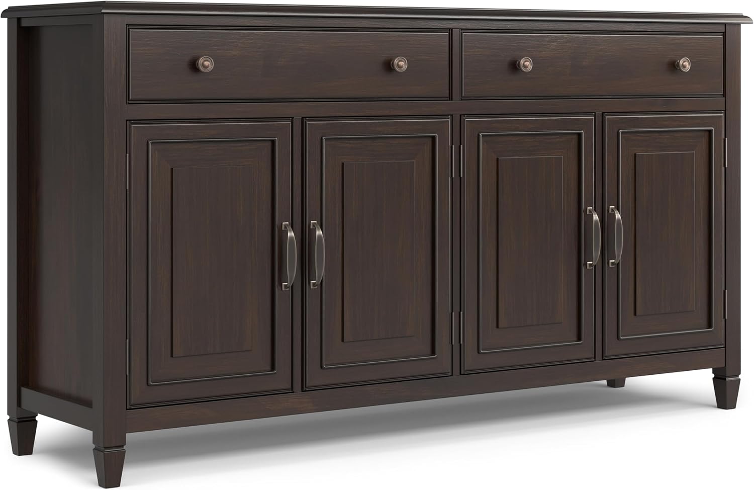 SIMPLIHOME Connaught Buffet - 67 inch Wide Solid Wood 4 Door Sideboard Cabinet in Dark Chestnut Brown, Traditional Dining Room Storage for Kitchen or Living Room with 2 Drawers and Adjustable Shelves