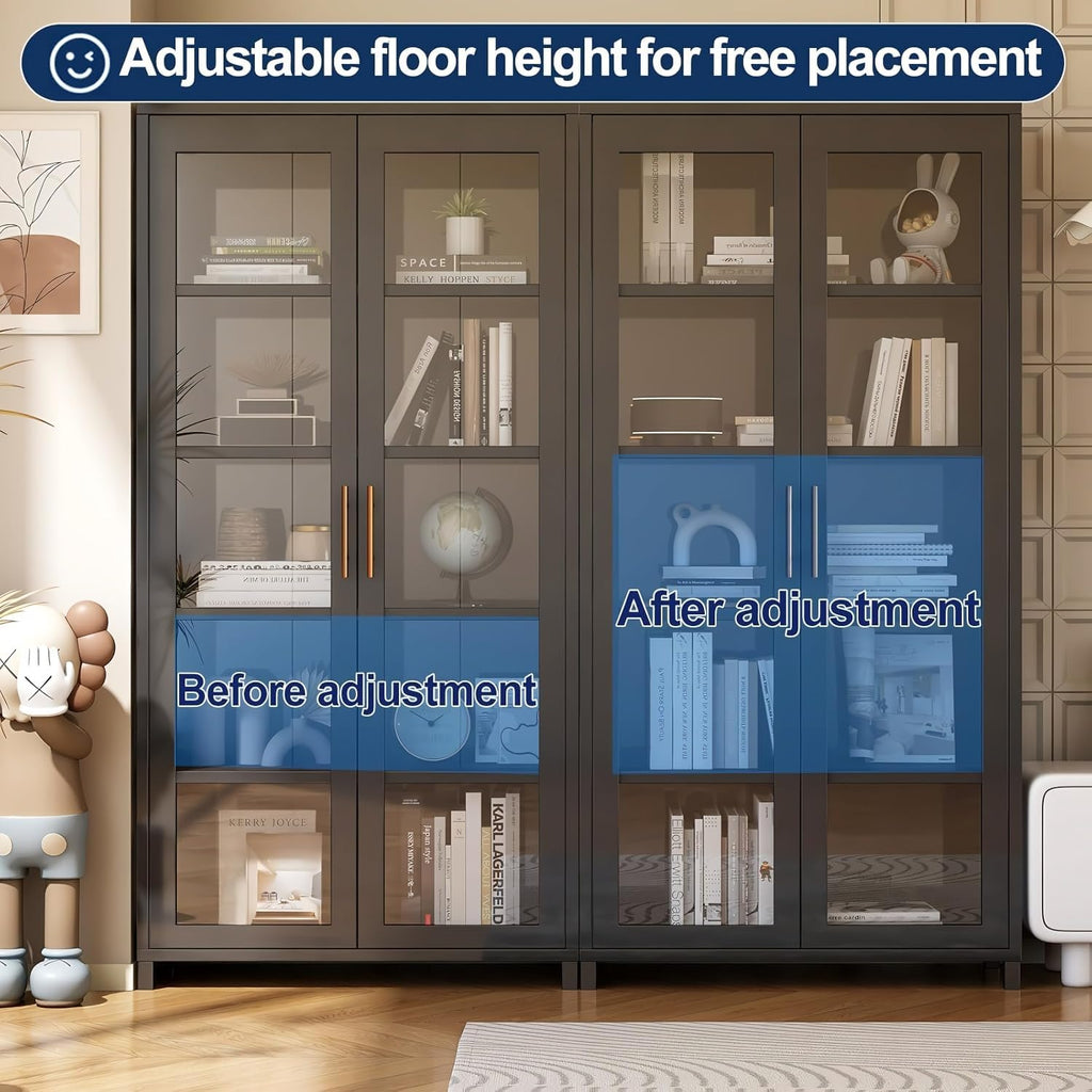 5 Tier Glass Display Case, Display Cabinet with Glass Door, 67'Transparent Curio Case, Organizers Rack & Display Shelf, Kids Bookcase for Bedroom, Office, Playroom, Living Room.