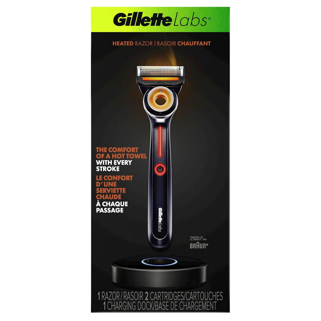 Gillette Heated Razor for Men, Starter Shave Kit by GilletteLabs, 1 Handle, 2 Razor Blade Refills, 1 Charging Dock