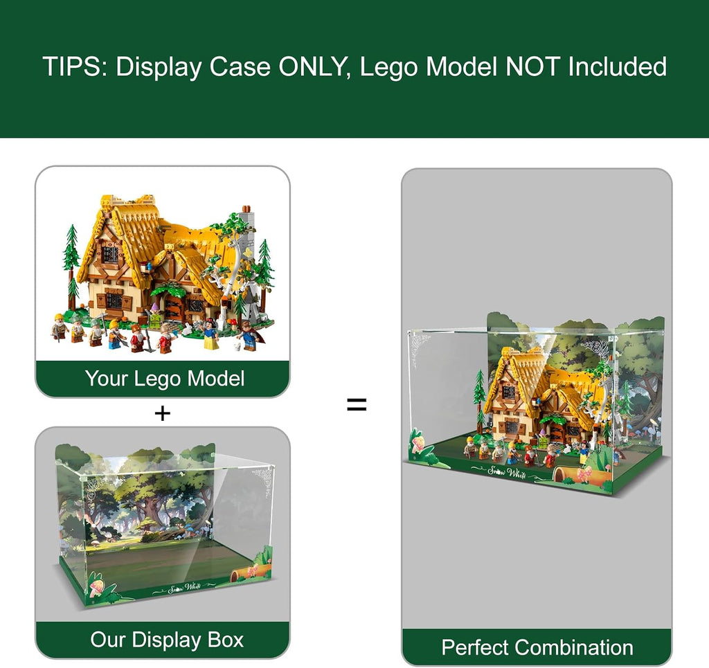 Acrylic Display Case for Lego Snow White and The Seven Dwarfs' Cottage Building Set - Display Box for Lego 43242 (Box Only, No Model) Clear Acrylic Plate with Base & HD Painted Background