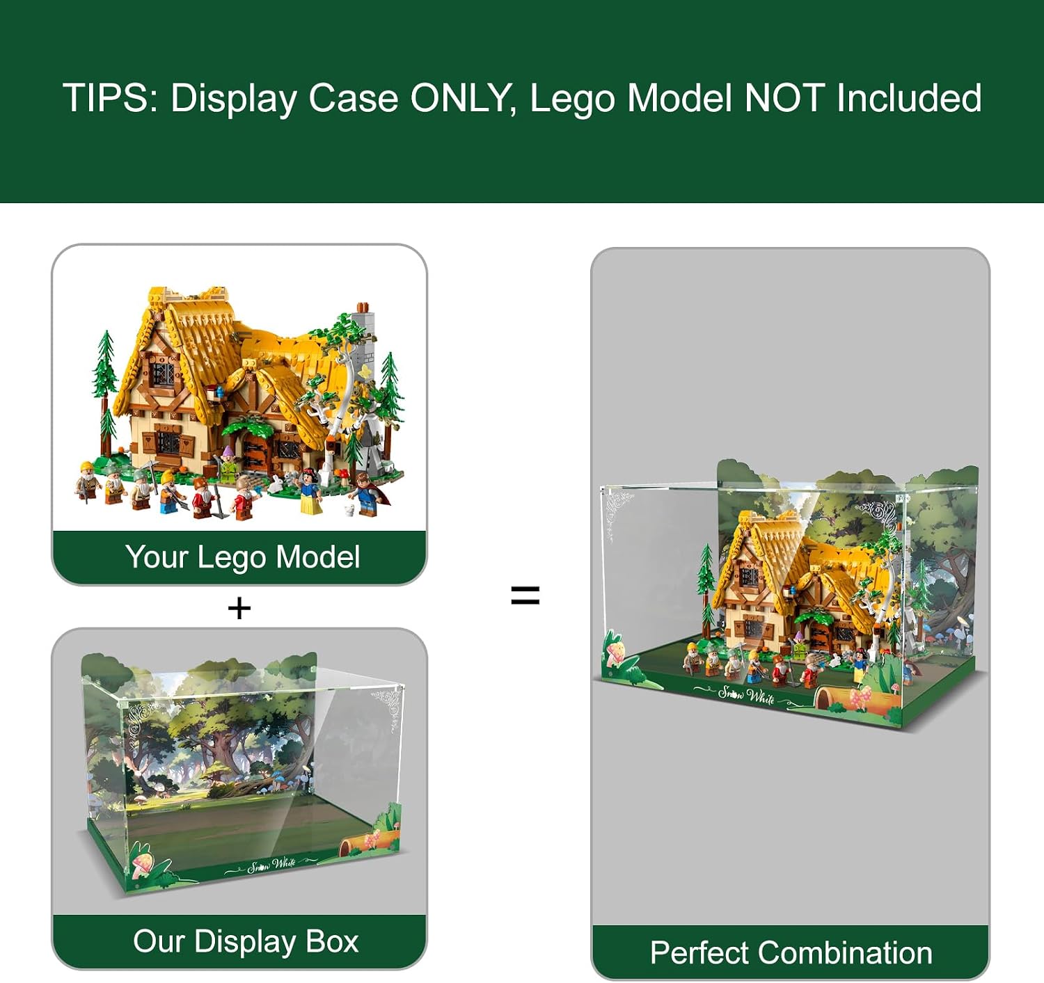 Acrylic Display Case for Lego Snow White and The Seven Dwarfs' Cottage Building Set - Display Box for Lego 43242 (Box Only, No Model) Clear Acrylic Plate with Base & HD Painted Background