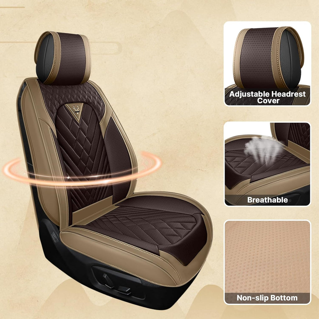 Fit for Ford F250 2011-2026 Seat Covers, Fashion Sport Seat Cover with Waterproof Leather, Airbag Safe Design Seat Protector (5 Front Seat Standard, Brown Coffee)