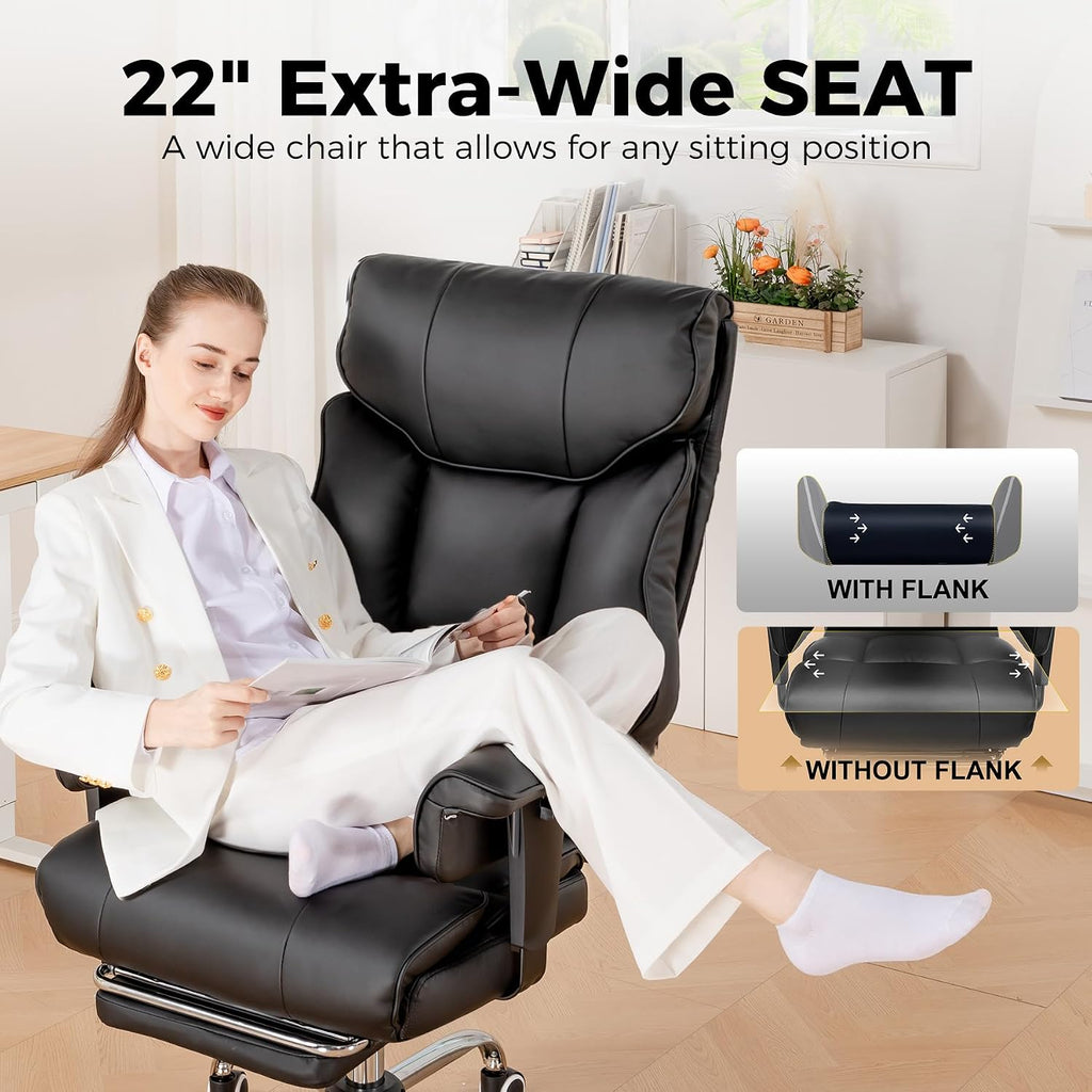 GTPLAYER Big and Tall Gaming Chair 400lbs Heavy Duty Office Chair with Foot Rest & Ergonomic Pocket Spring Cushion, High Back Lumbar Support for Lower Back Pain Relief, Ergo Black