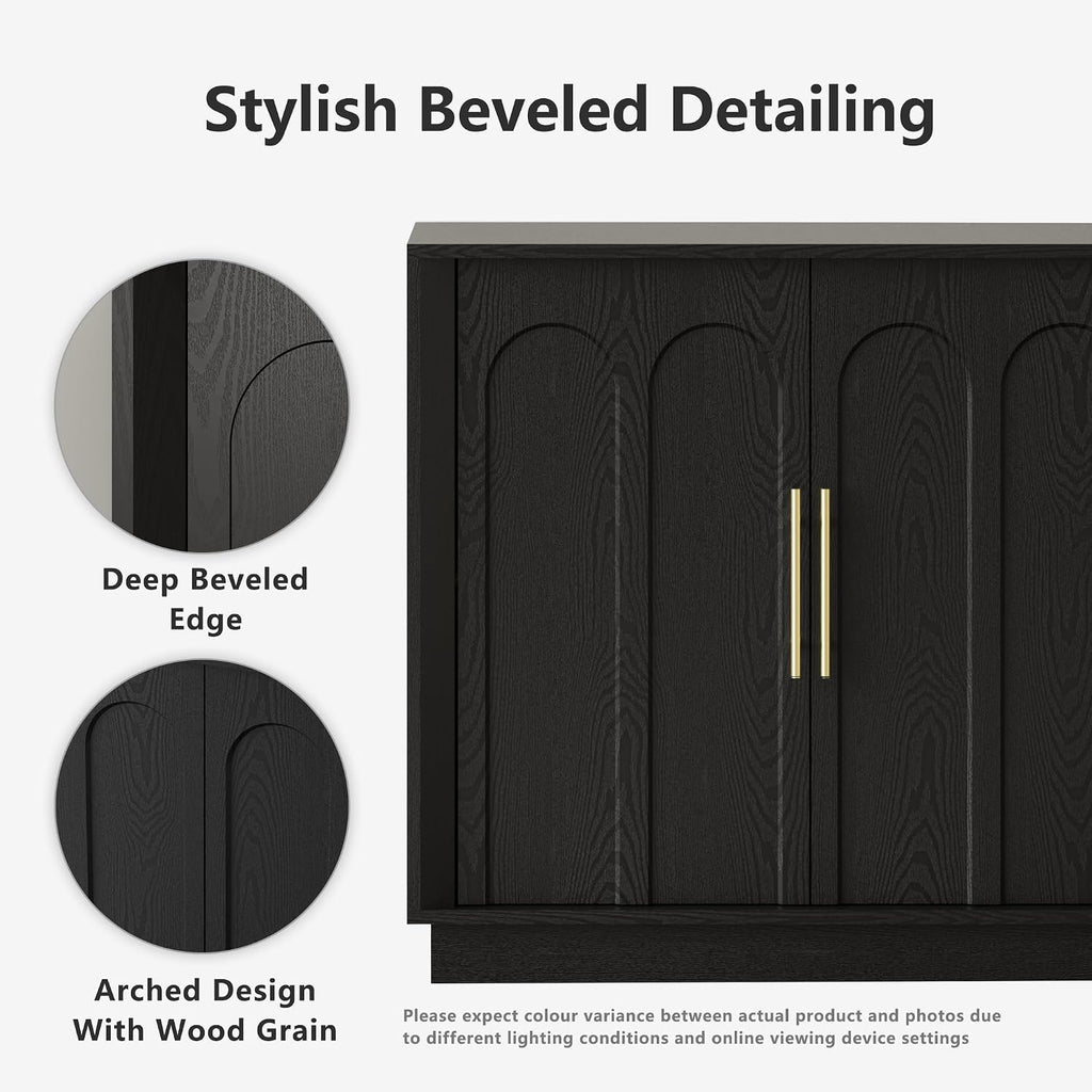 FORTUNETEC Sideboard Buffet Cabinet with Storage, Modern Accent Cabinet with Arched Doors, 67' Large Modular Media Console, Minimalist Credenza for Living Room Kitchen Dining Room Entryway, Black