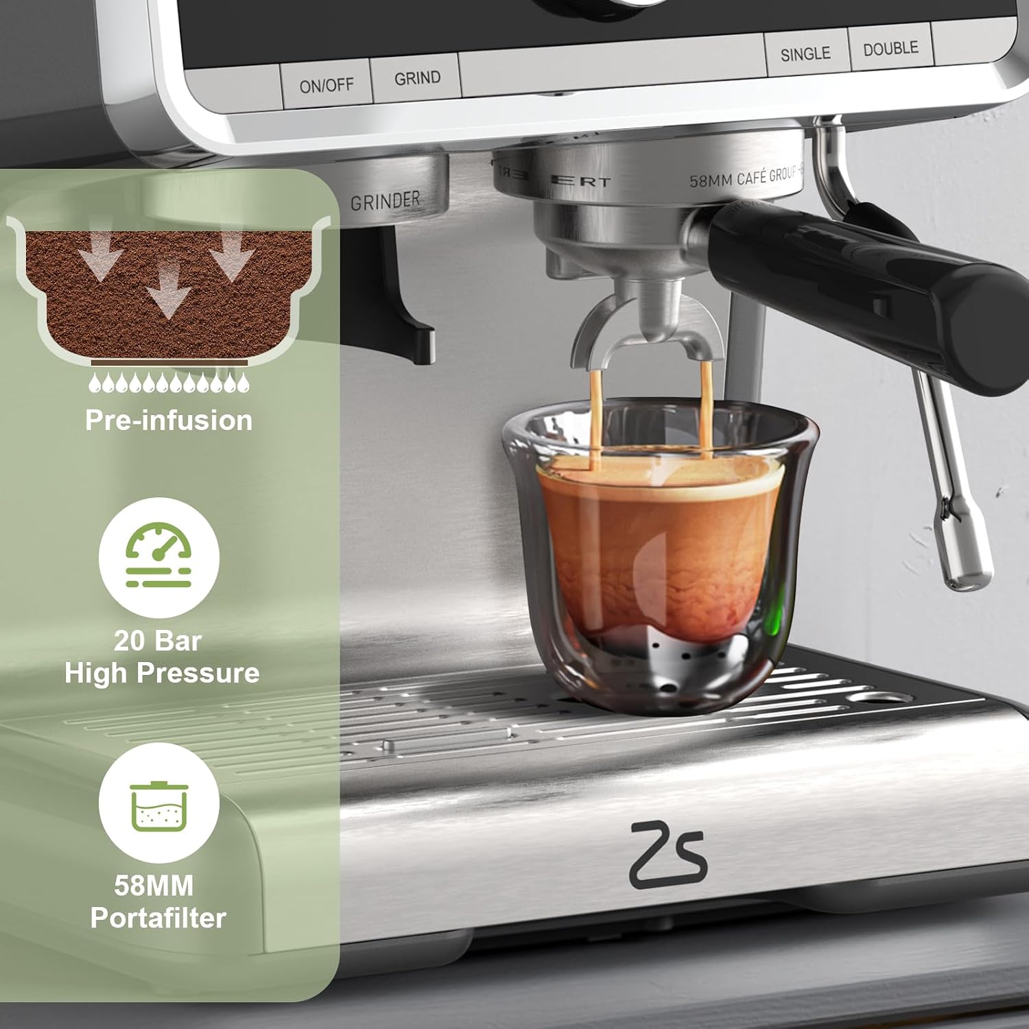 Espresso Machine, Semi-Automatic Espresso Machine with Built-in Grinder, 1450W, 120V, 60Hz, Stainless Steel and Star Gray Finish for Home Barista Coffee Making