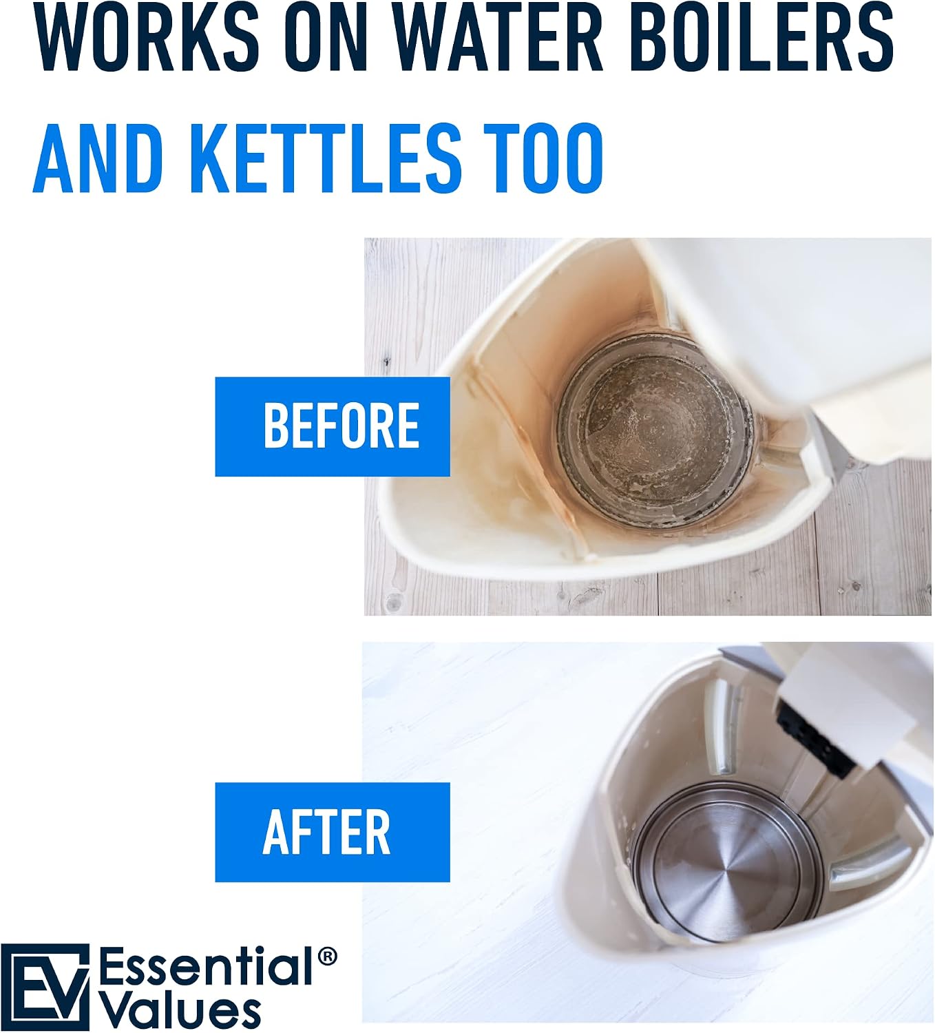 Essential Values Universal Descaler - Espresso Descaling Solution - Coffee Machine Cleaner - Critic Acid Tea Kettle Urn Water Distiller Cleaner - Manufactured in USA - 8 Pack