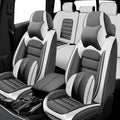 5 Seat Covers for Volvo XC90 2006-2024 Leather Car Seat Covers Waterproof Soft Car Seat Protectors Comfort Premium Automotive Seat Covers with Airbag（Luxury,White+Gray）