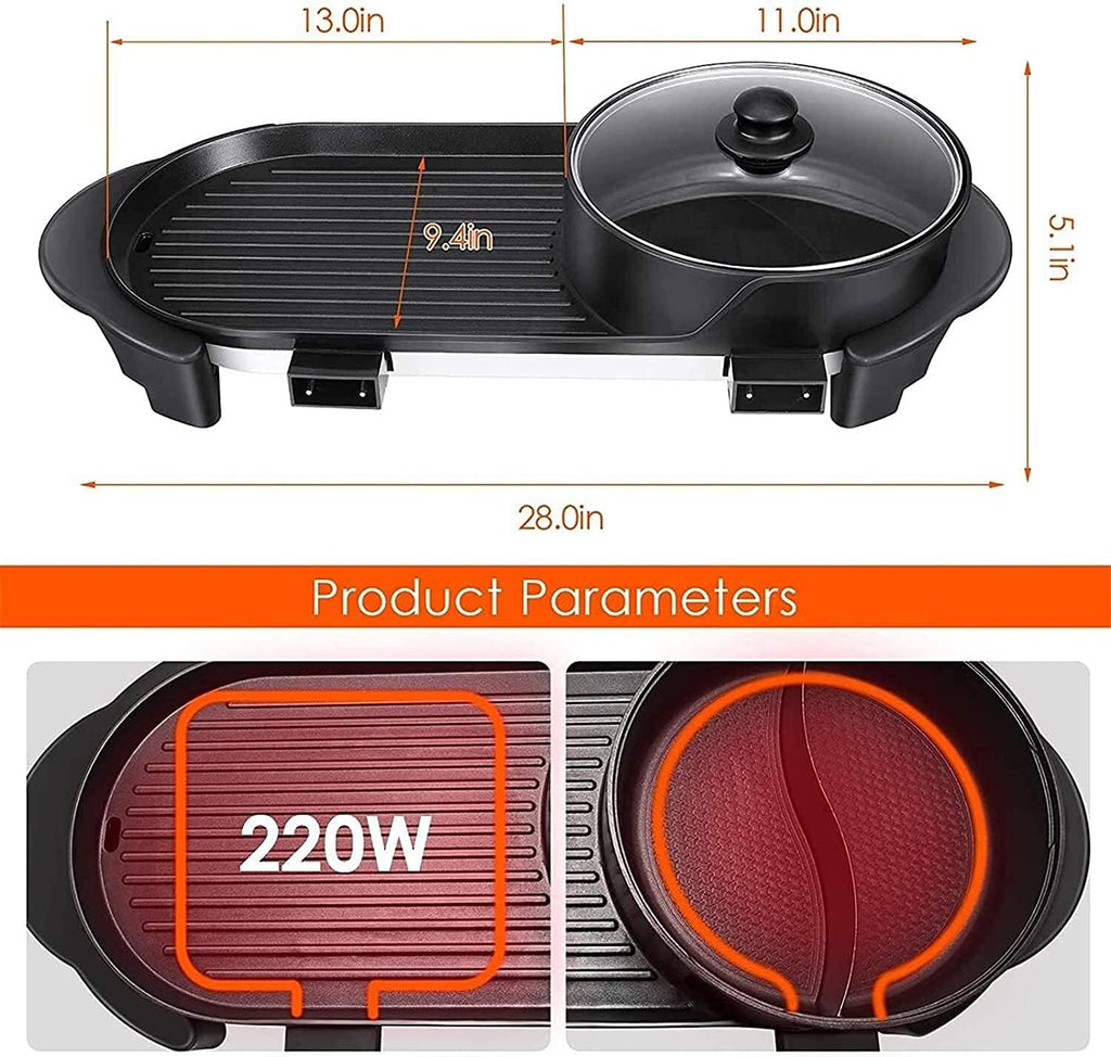 Korean BBQ Grill Portable Electric Grill, Indoor Electric BBQ Grill The Electric Grill is Suitable for Family Dinners and Entertainment Gatherings. Indoor Teppanyaki/Casserole, Independent Double Temp