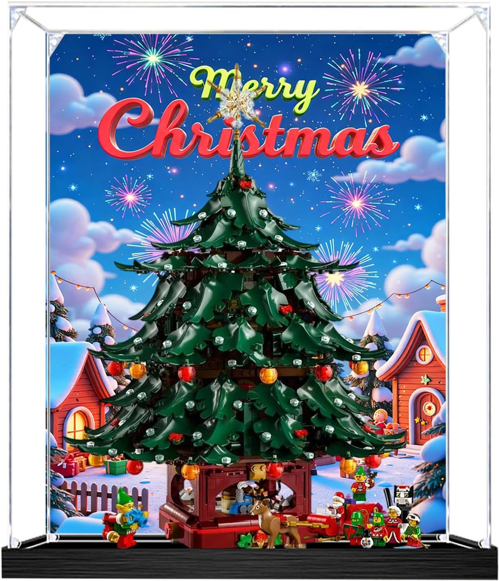 Acrylic Display Case for Lego 41843 Family Christmas Tree Building Set– Dustproof Display Box & Showcase, Display Box Compatible with Lego 41843 -Only Display case (Back Spray Black Base 1)