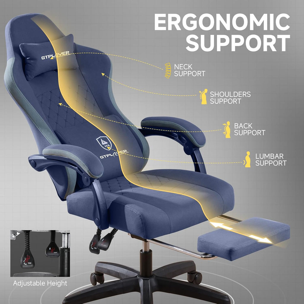 GTPLAYER Gaming Chair, Computer Office Chair with Pocket Spring Cushion, Linkage Armrests and Footrest, High Back Ergonomic Computer Chair with Lumbar Support Task Chair with Footrest