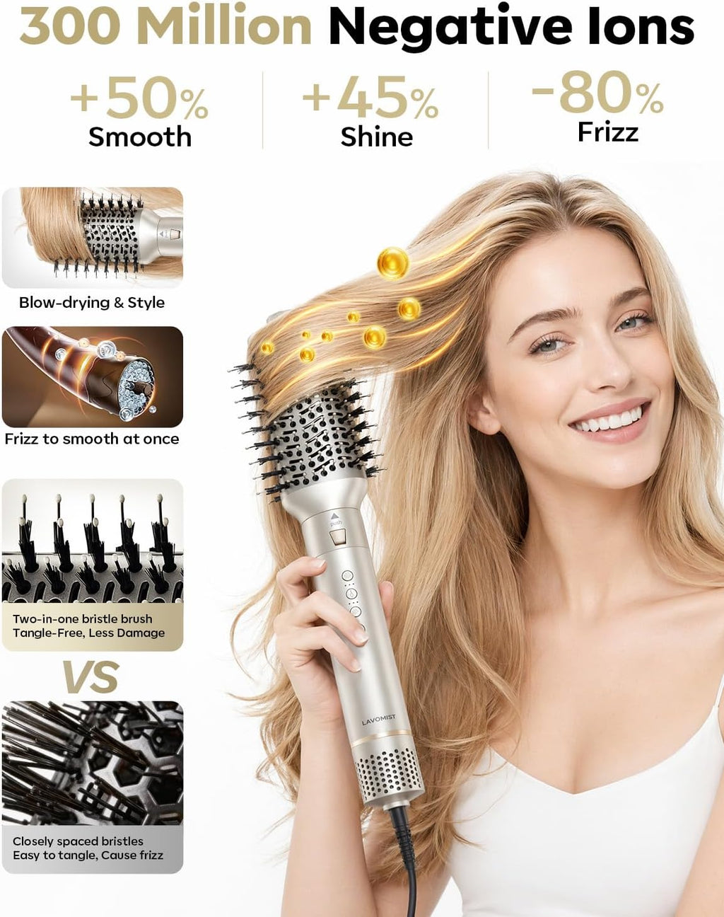 9-in-1 Dual Voltage Hot Air Styler & Hair Dryer Brush (100-240V) with Straightener & Curler Attachments, 110,000 RPM Ionic Fast Drying for Frizz-Free Styling, Gifts for Mom Women