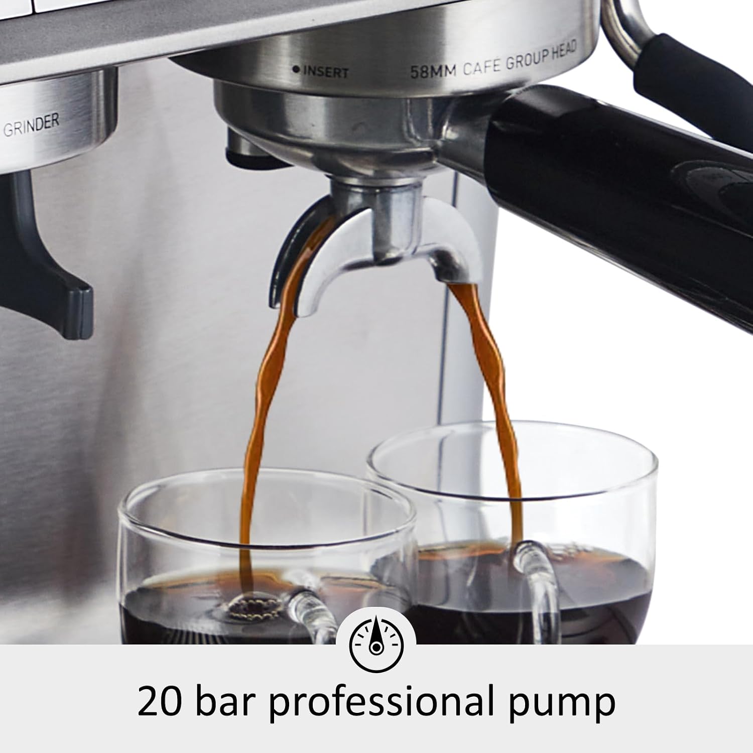 Espresso Machine With Grinder, 20 Bar Semi-Automatic Espresso Coffee Maker With Milk Frother Steamer Wand for Cappuccino, Latte, Macchiato, 95-Ounce Water Tank, Pid Temperature Control, Silver