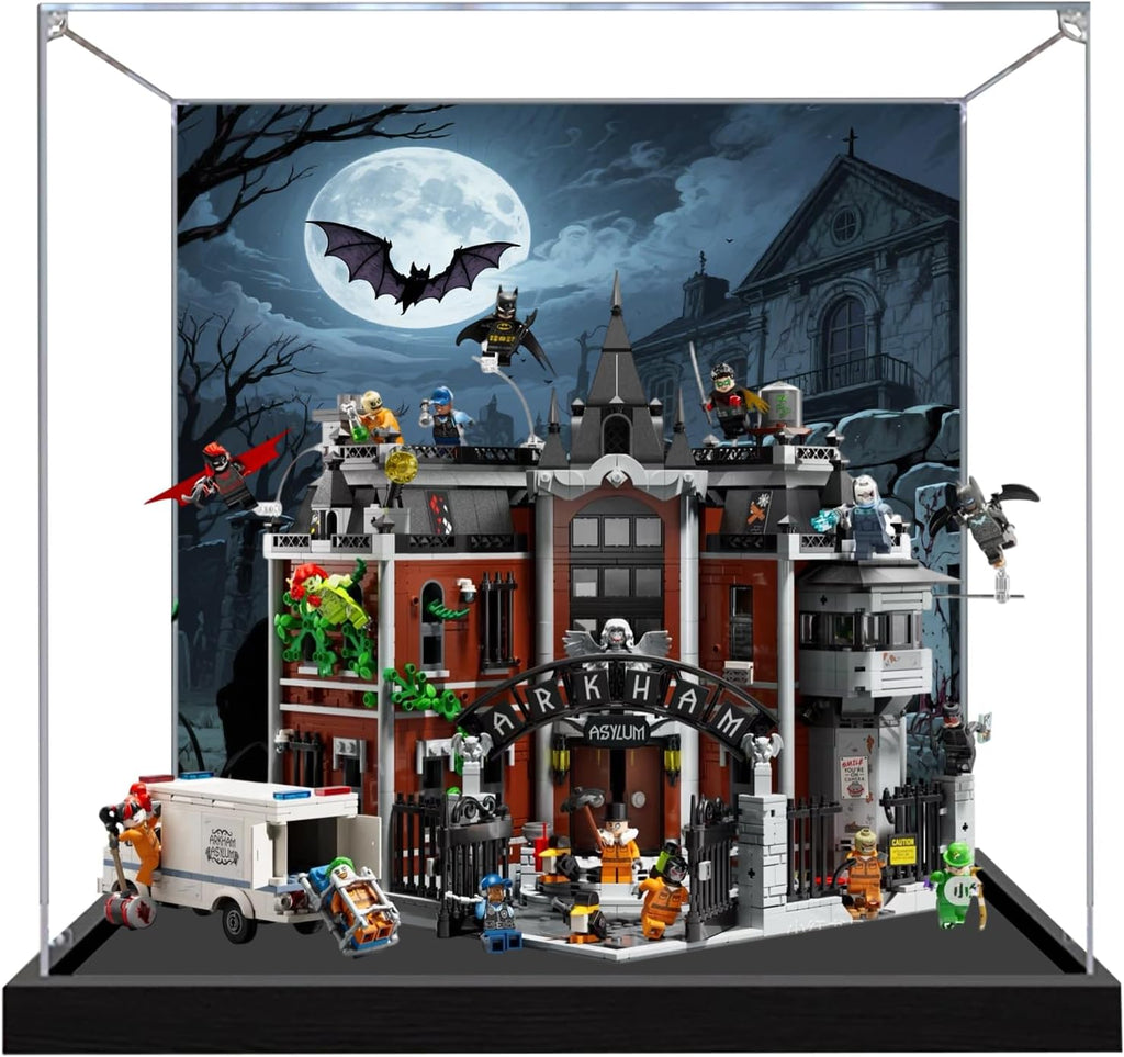 Acrylic Display Case for Lego 76300 Arkham Asylum Model, 3mm Dustproof Display Box, Display Case Compatible with Lego 76300 (Model Not Included) (Background 3MM)