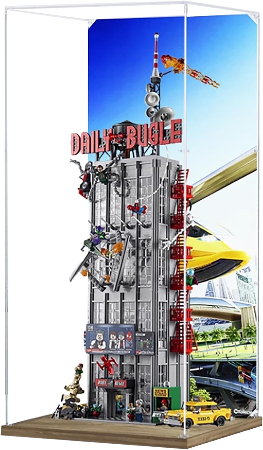 Acrylic Display Case for Lego 76178 Daily Bugle Building Building Set– Dustproof Display Box, Showcase Box,, Display Box Compatible with Lego 76178-Only Display case (Back Spray 1)