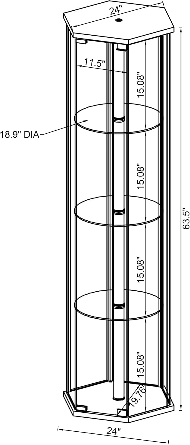 Coaster Home Furnishings - Zahavah - 4-Shelf Glass Curio Cabinet with Hexagonal Shape, Clear Door, Tempered Glass Shelves, and Push-to-Open Door - Living Room - White - 950001