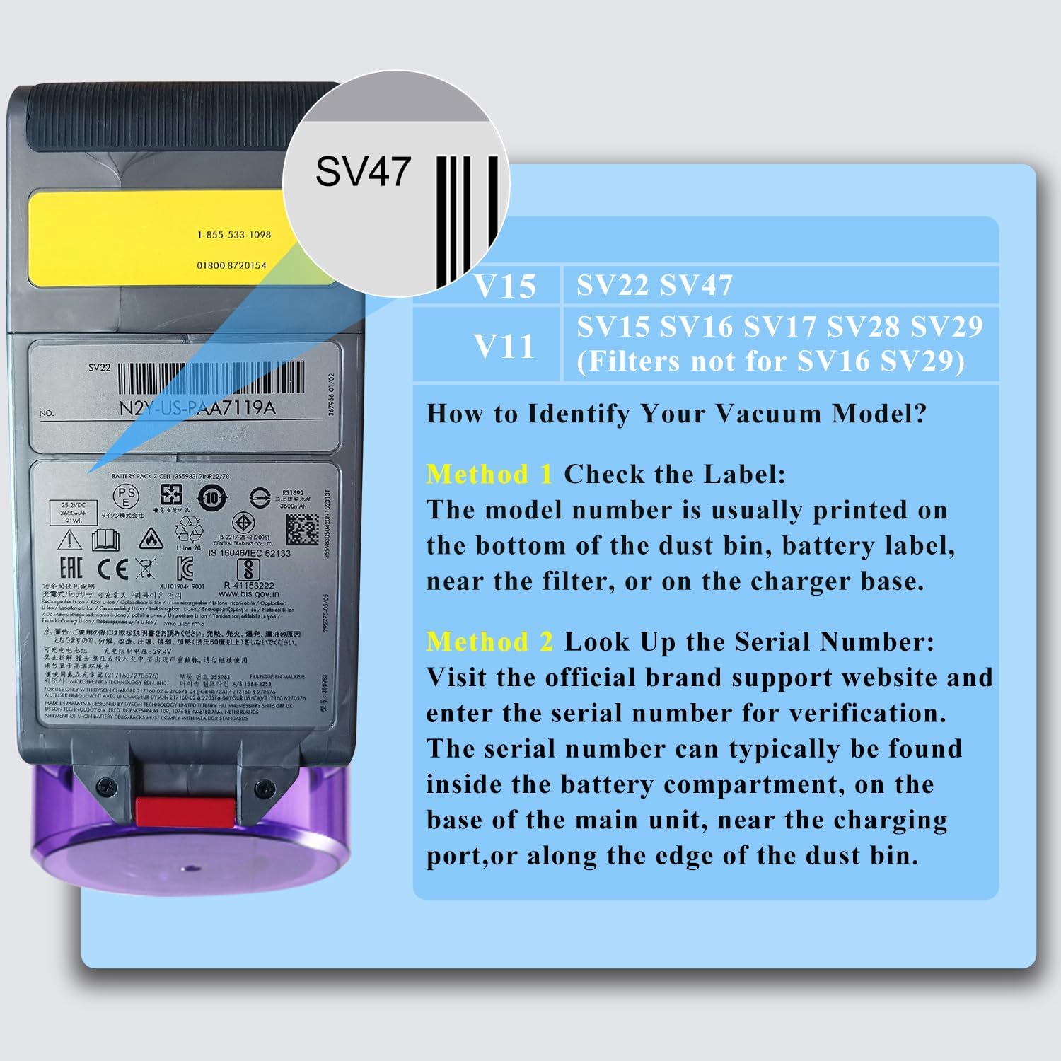 Upgraded 10000mAh V11 Battery Replacement for Dyson V11 Click-in Battery SV15 SV16 SV17 SV22 SV28 SV29 SV47 970938-01 970425-01 (Not for Screw-in Models)