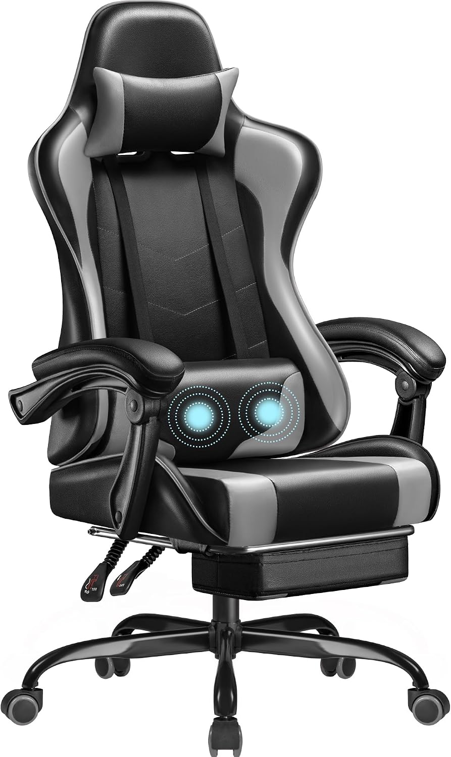 Homall Gaming Chair, Video Game Chair with Footrest and Massage Lumbar Support, Ergonomic Computer Chair Height Adjustable with Swivel Seat and Headrest (Grey)