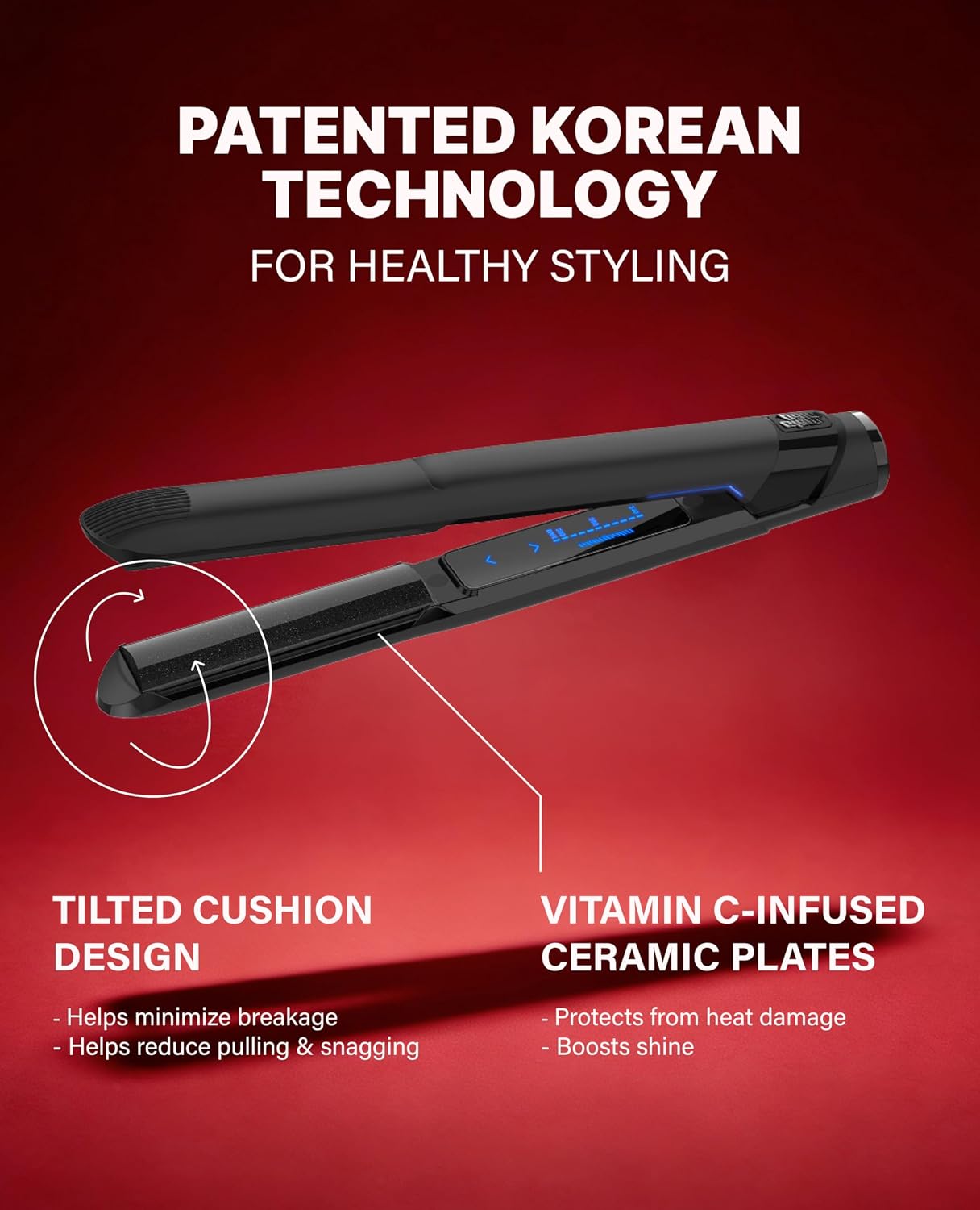 GLAMPALM GlamMuse Volumizing 1' | All-Ceramic Flat Iron Infused with Vita-C, Curved Plates for Volume & Curl, Trusted by K-Pop Hair Stylists, Dual Voltage Hair Straightener, Silk Press | GP202T
