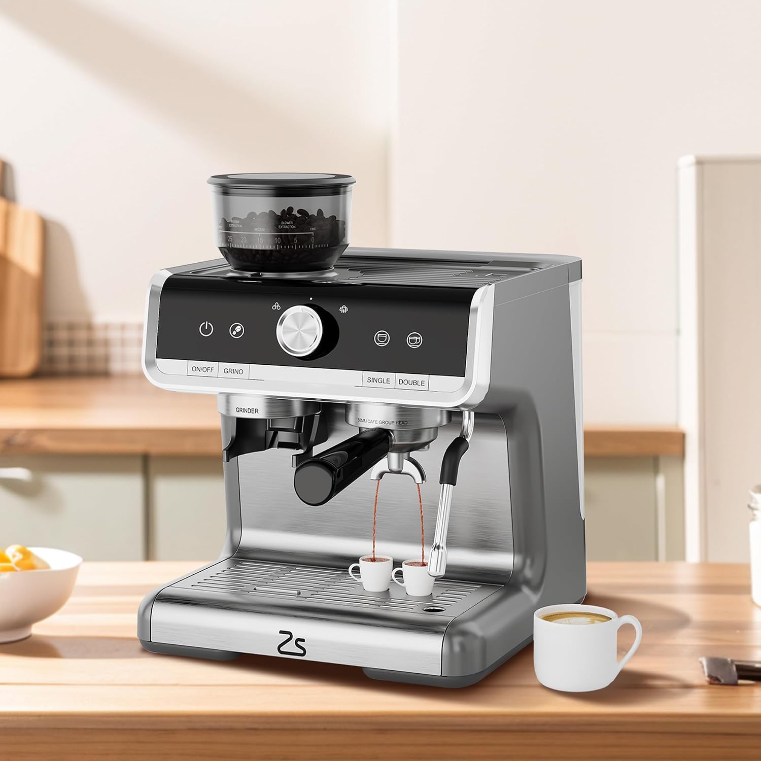 20 Bar Semi-Automatic Espresso Machine with Built-In Coffee Grinder and Milk Frother, Home Barista Coffee Maker for Cappuccino Latte Macchiato, Ideal Gift for Mom and Dad
