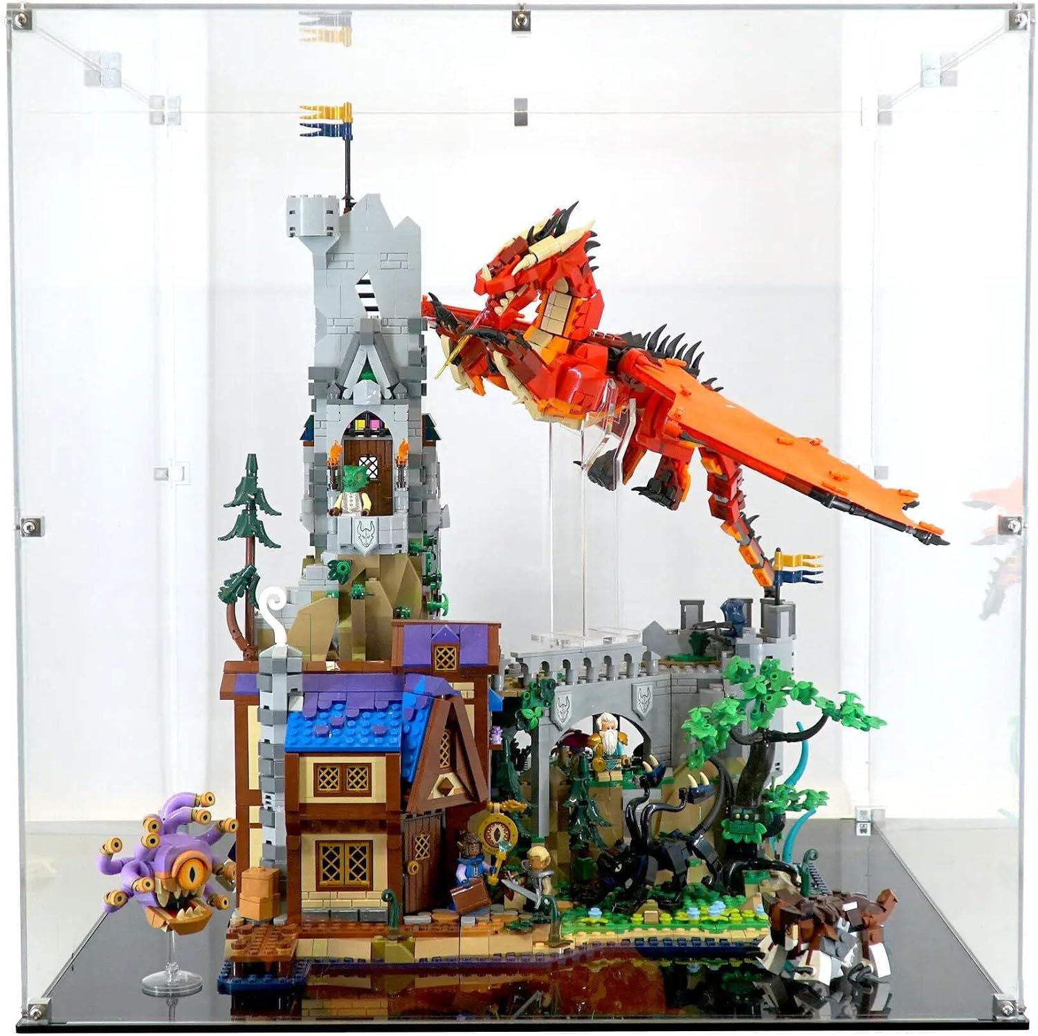 Display Case Compatible with Lego 21348 - Dungeons & Dragons: Red Dragon's Tale - Clear Acrylic Dustproof Showcase - Set Not Included