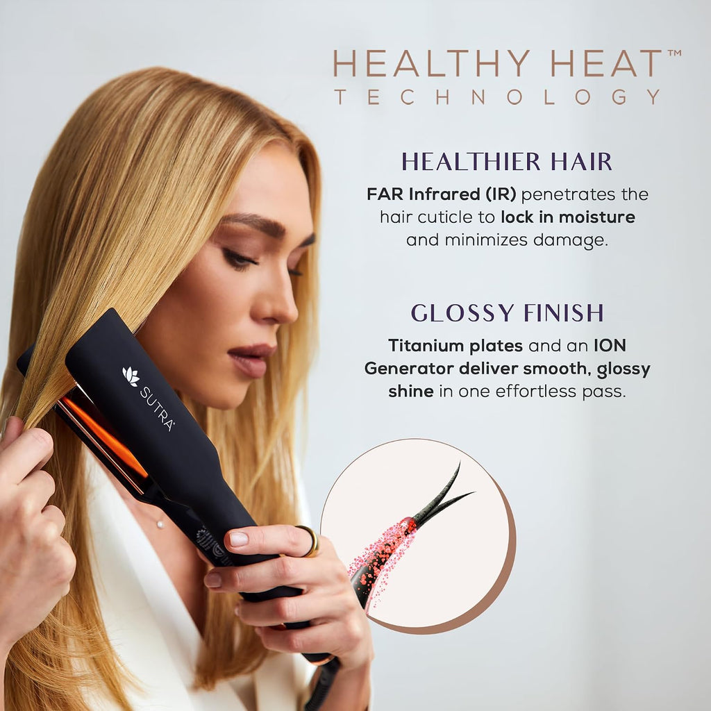 Sutra Professional IR2 Flat Iron - Ionic Infrared Hair Straightener with Adjustable Temperature, Auto Shut-Off & Swivel Cord - Straight Iron for Straightening Hair - Rose Gold Titanium Plate