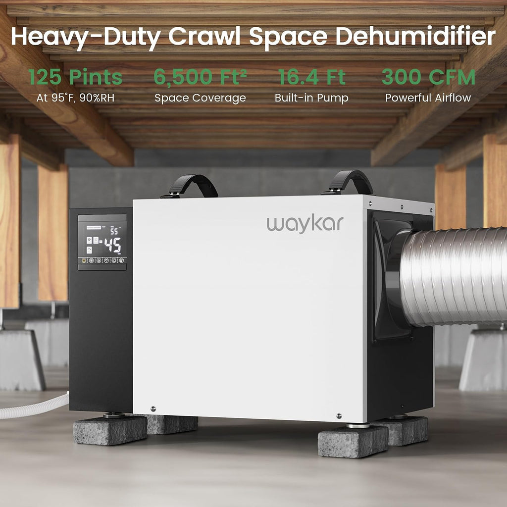 Waykar Commercial Dehumidifier with Pump and Drain Hose for crawl space, Basements, and Water Damage Unit