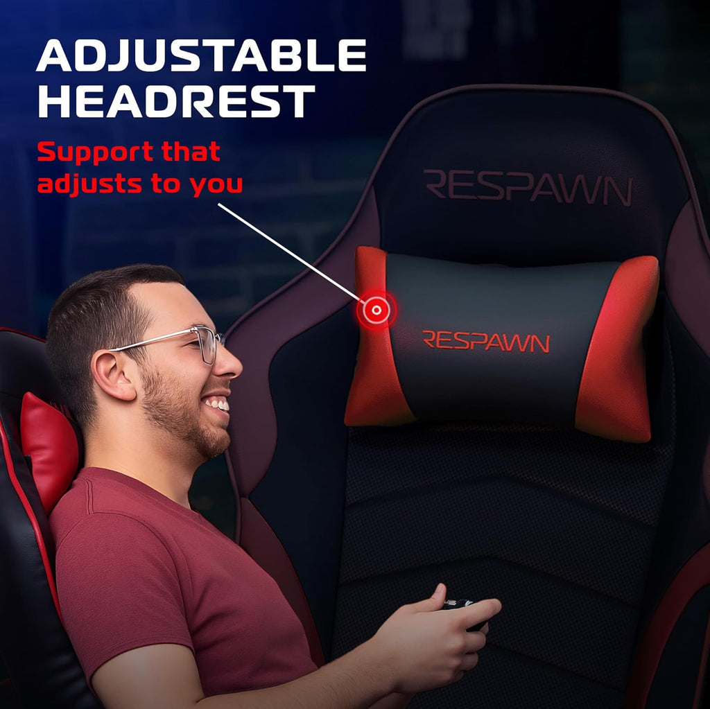Respawn 900 Console Gaming Recliner with Footrest and Lumbar Support - Comfortable Ergonomic Gaming Chair with Headrest, No Wheels, Reclining, Heavy Duty, Racing Style Video Game Chairs - Red