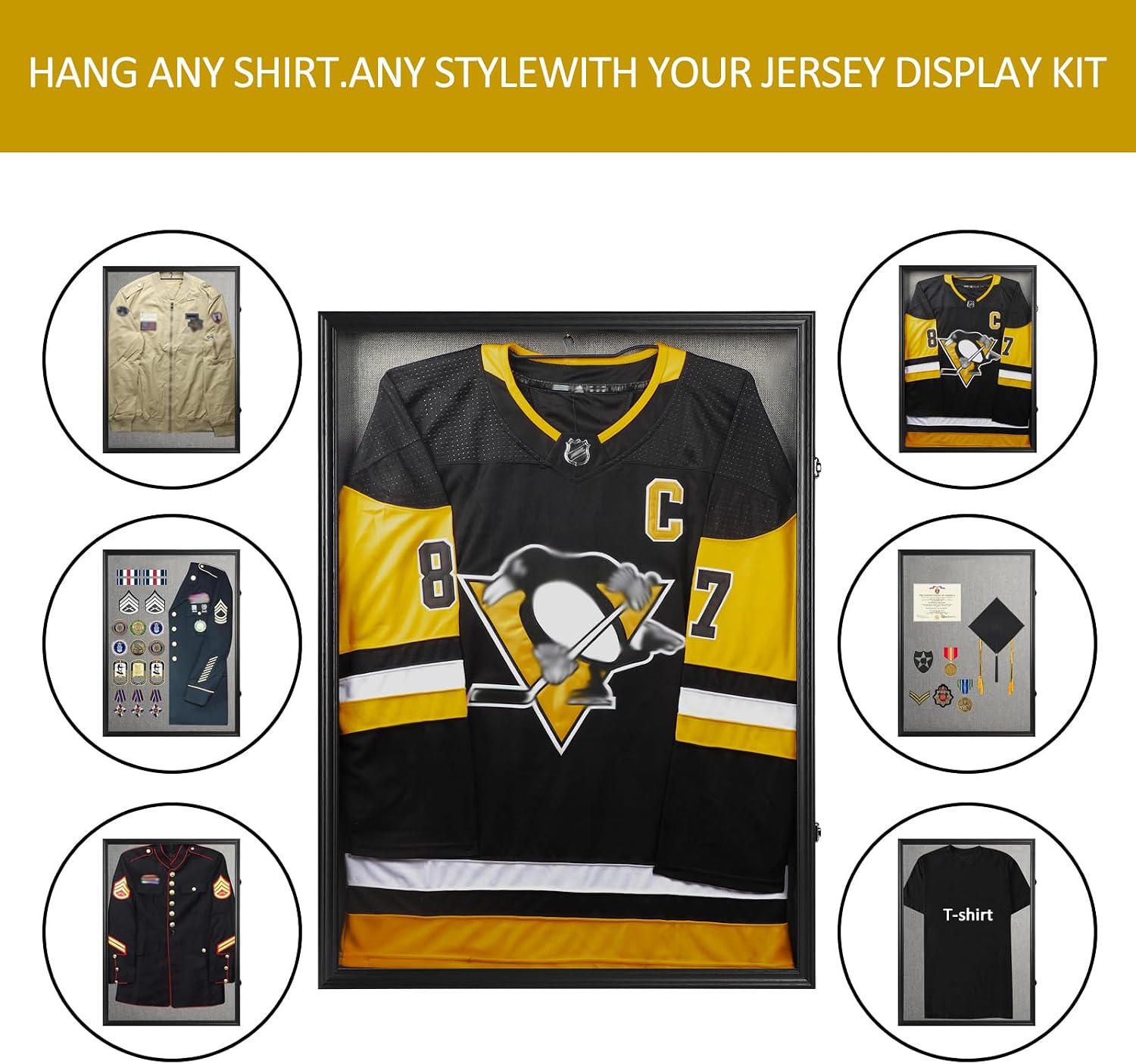 Large Jersey Frame Display Case, 26x37 Lockable Shadow Box Sports Jersey Frame with UV Protection Acrylic and Metal Hanger for Baseball Basketball Football Soccer Hockey XXL Shirt, Linen Black