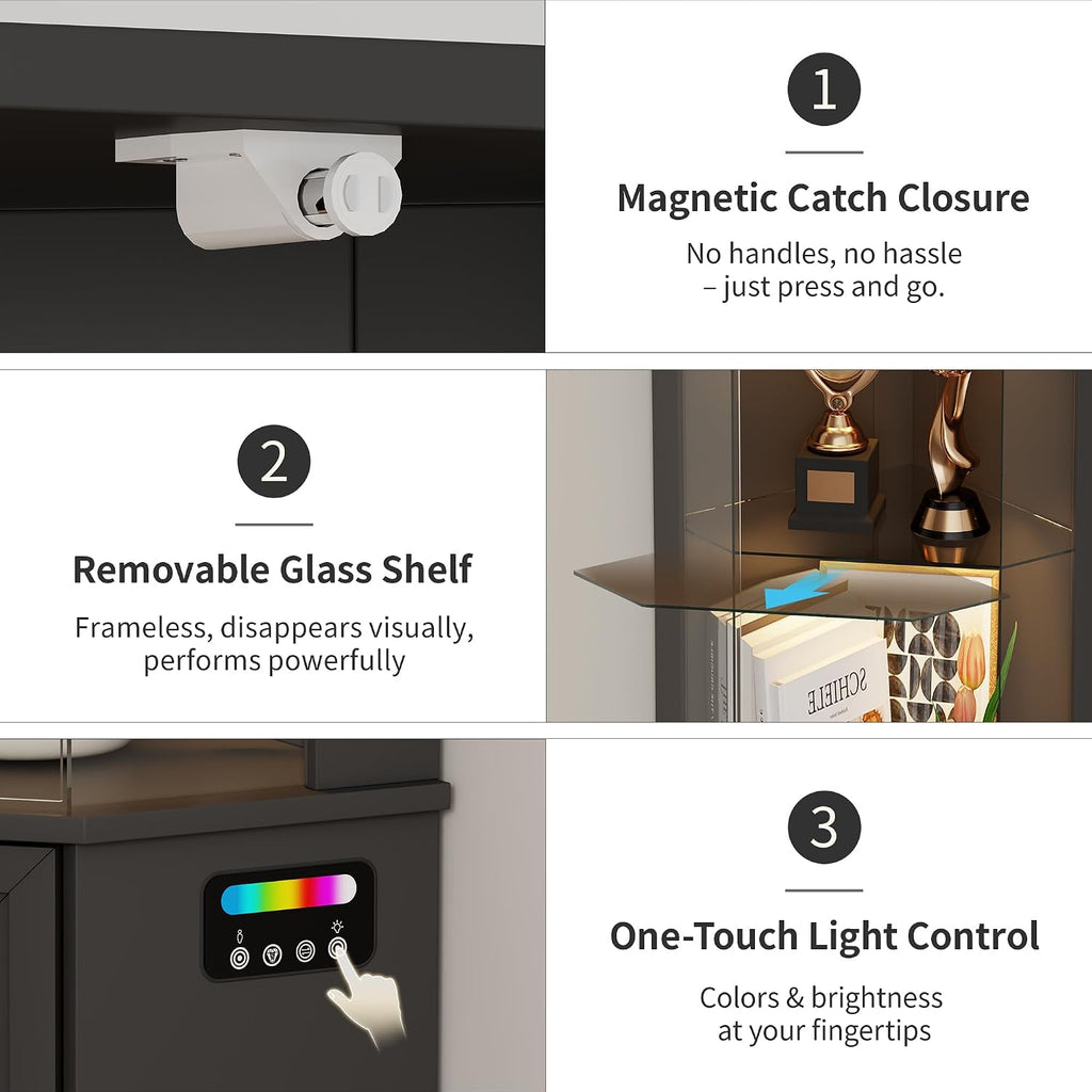 HNEBC 69' Tall Curio Display Cabinet with Glass Door and Movable Shelves,Corner Bookcase with LED Human Sensor Lights,5-Tier RGB Display Case for Collectibles,Bedroom Living Room