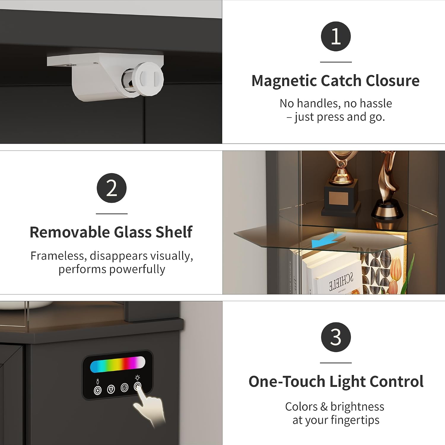 HNEBC 69' Tall Curio Display Cabinet with Glass Door and Movable Shelves,Corner Bookcase with LED Human Sensor Lights,5-Tier RGB Display Case for Collectibles,Bedroom Living Room
