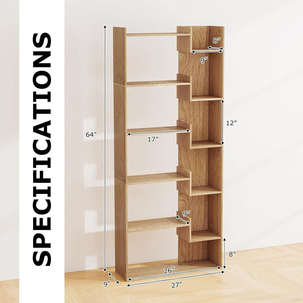 Tangkula 6-Tier Bookshelf, 64'H Tall Open Bookcase with Anti-Tip Kits, Home Office Free-Standing Wood Room Divider Display Book Shelf, Modern 11-Shelf Storage Rack for Study, Living Room (2, Natural)