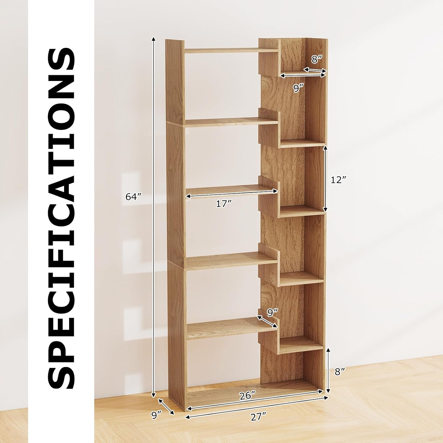 Tangkula 6-Tier Bookshelf, 64'H Tall Open Bookcase with Anti-Tip Kits, Home Office Free-Standing Wood Room Divider Display Book Shelf, Modern 11-Shelf Storage Rack for Study, Living Room (2, Natural)