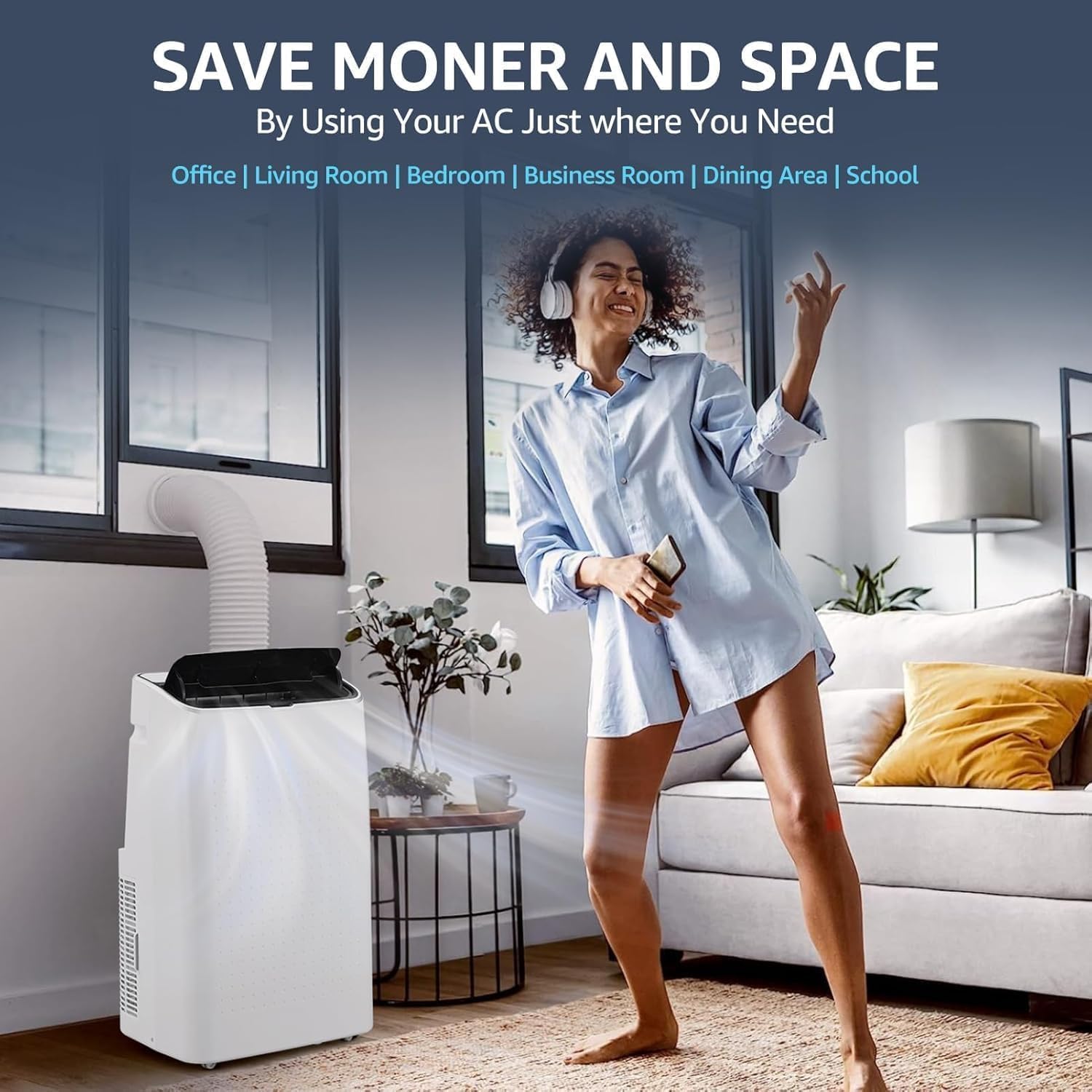 GarveeTech 14,000 BTU Portable Air Conditioner for 750 Sq.Ft - Drainage-Free 3 in-1 w/Cool, Dehumidifier & Fan, 50dB Quiet & No Tools Window Kit for Bedroom/Apartment/Office