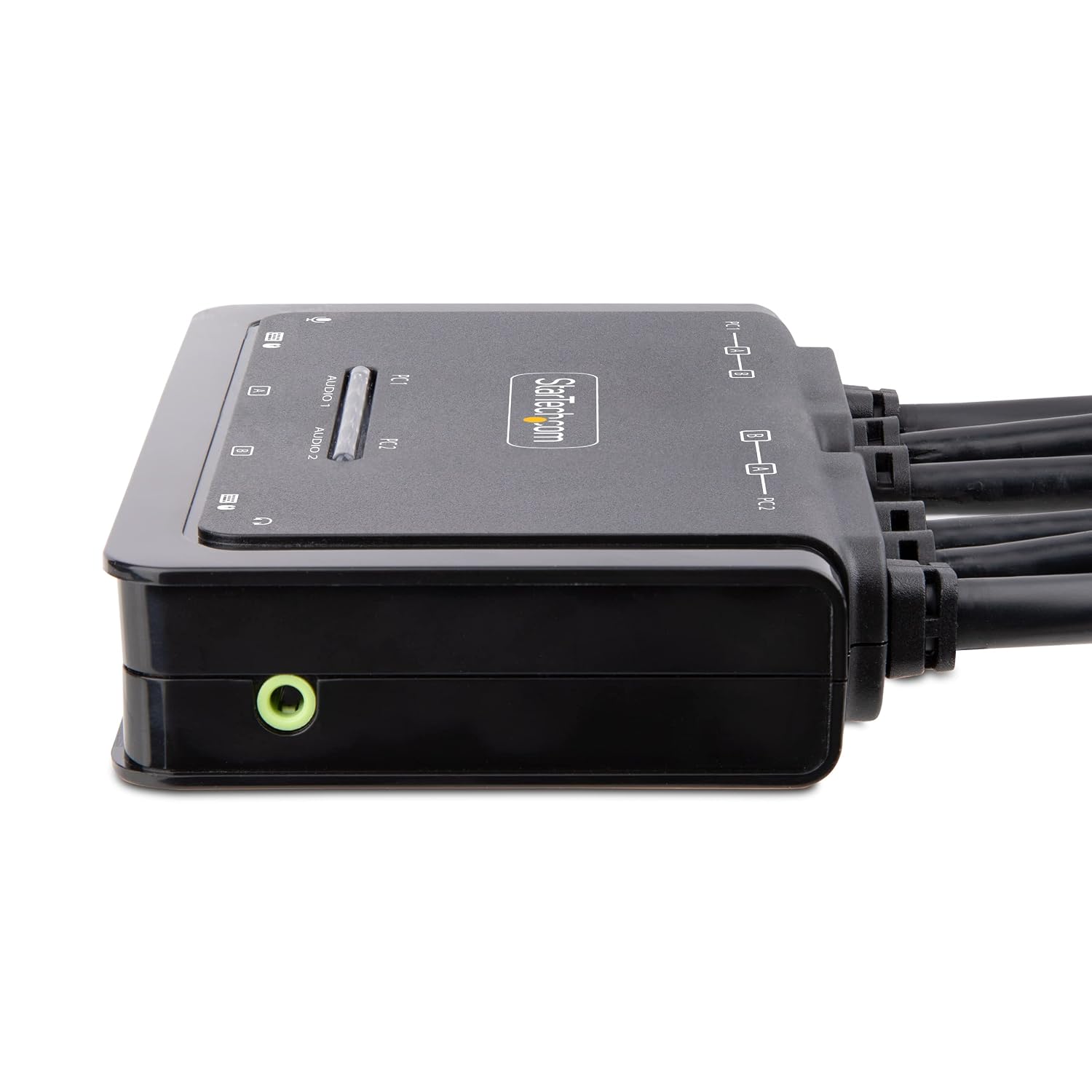 StarTech.com 2-Port Dual-Monitor DisplayPort Cable KVM Switch, 4K 60Hz, Compact KVM with 5ft/1.5m USB-A/DisplayPort/Audio Integrated Cables, Bus Powered, Remote/Hotkey Switching (C2-DD46-UA2-CBL-KVM)