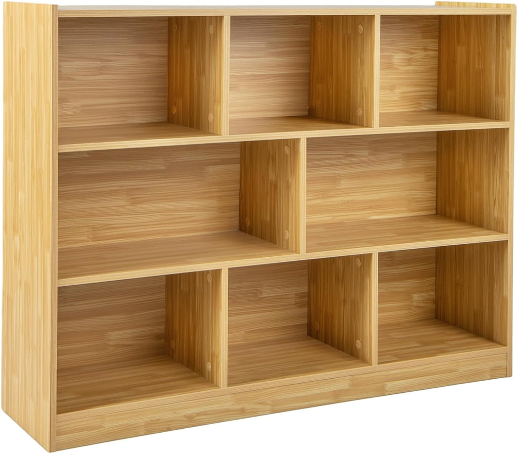 Giantex 8 Cube Bookcase, Freestanding 3-Tier Open Bookshelf, Modern Storage Display Cabinet, Wood Cube Storage Organizer for Living Room, Kid's Room, Burlywood