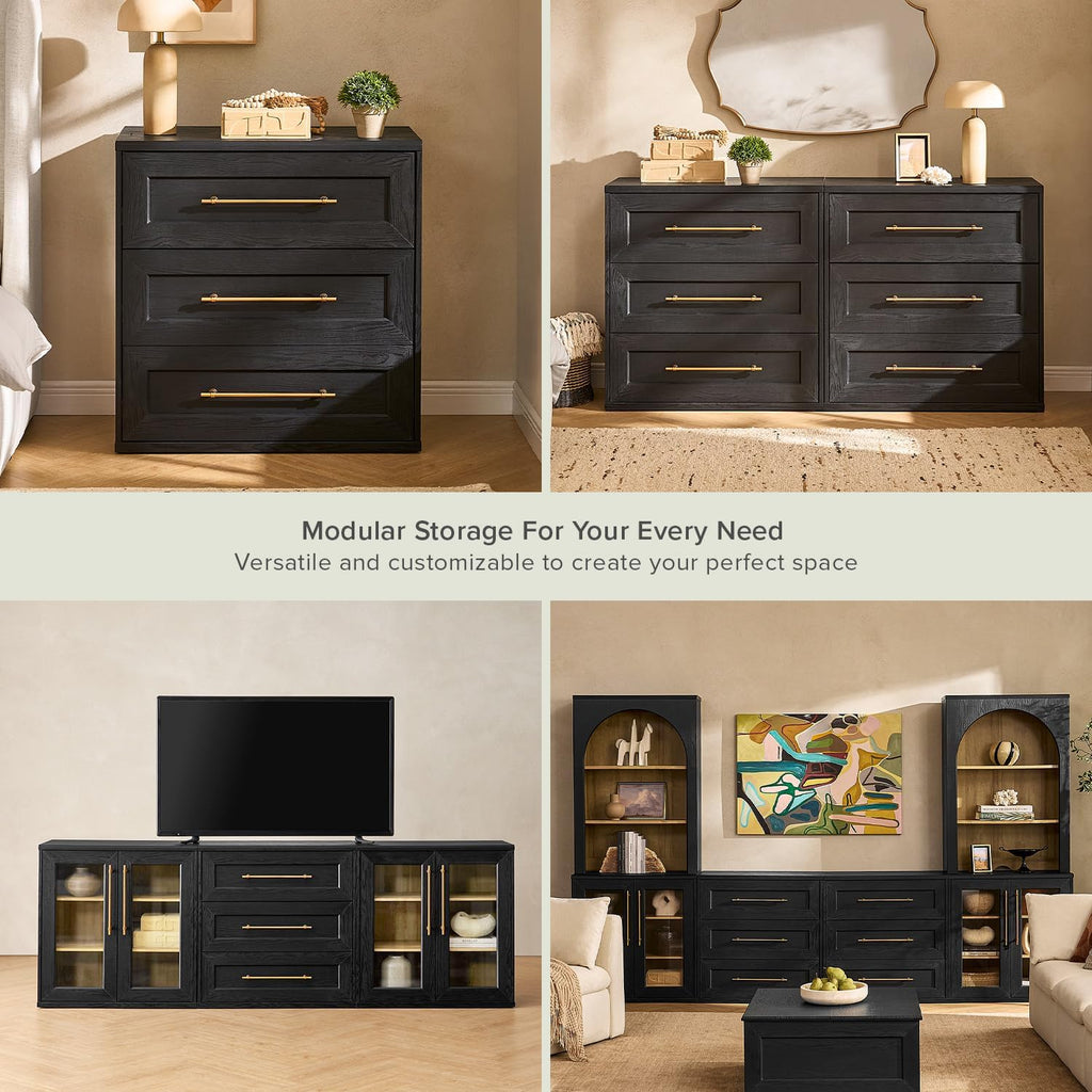 mopio Blake 3 Drawer Dresser for Bedroom, Chest of Drawers, Wood Dresser Organizer, Modern Farmhouse, Tall Night Stand, Enhanced Safety, Sturdy Compliant (Black Oak, Set of 2)