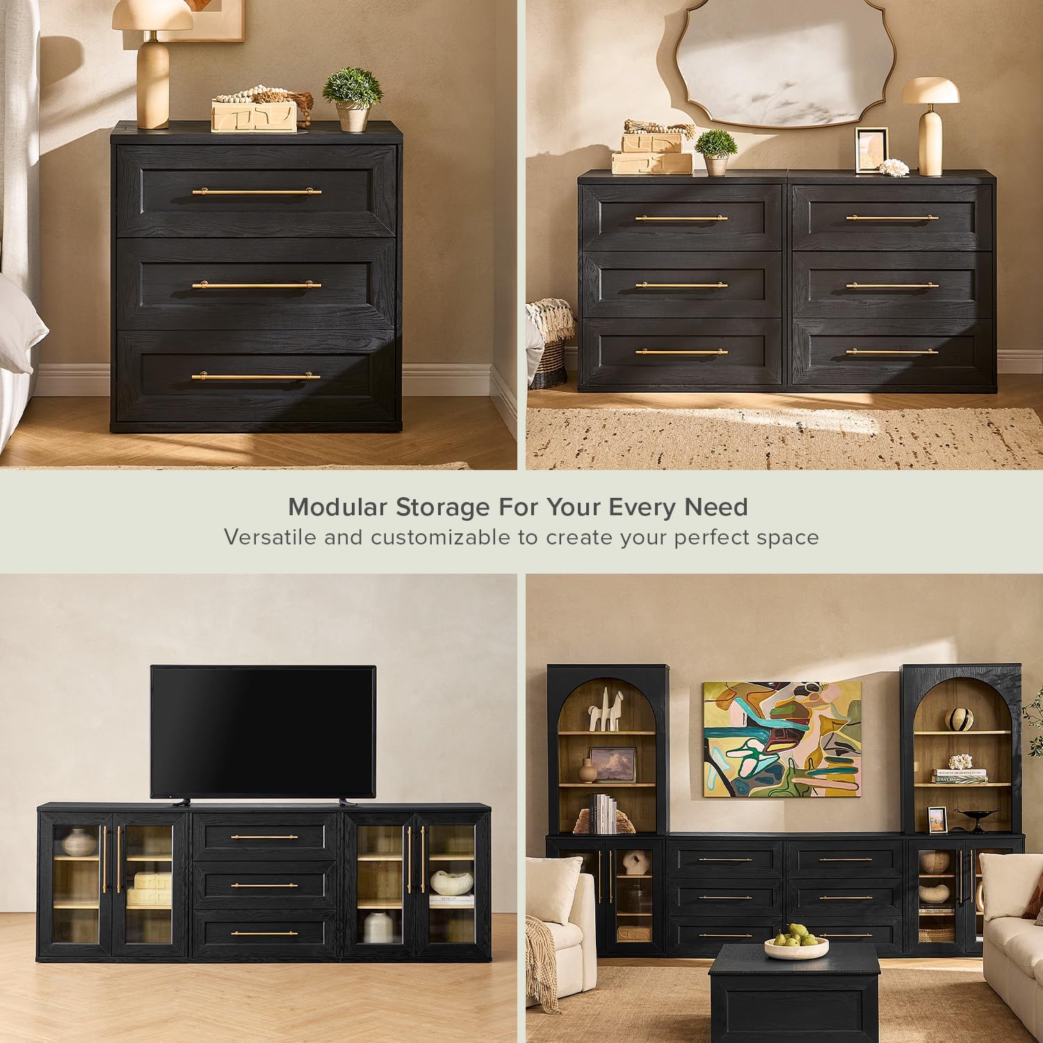 mopio Blake 3 Drawer Dresser for Bedroom, Chest of Drawers, Wood Dresser Organizer, Modern Farmhouse, Tall Night Stand, Enhanced Safety, Sturdy Compliant (Black Oak, Single)