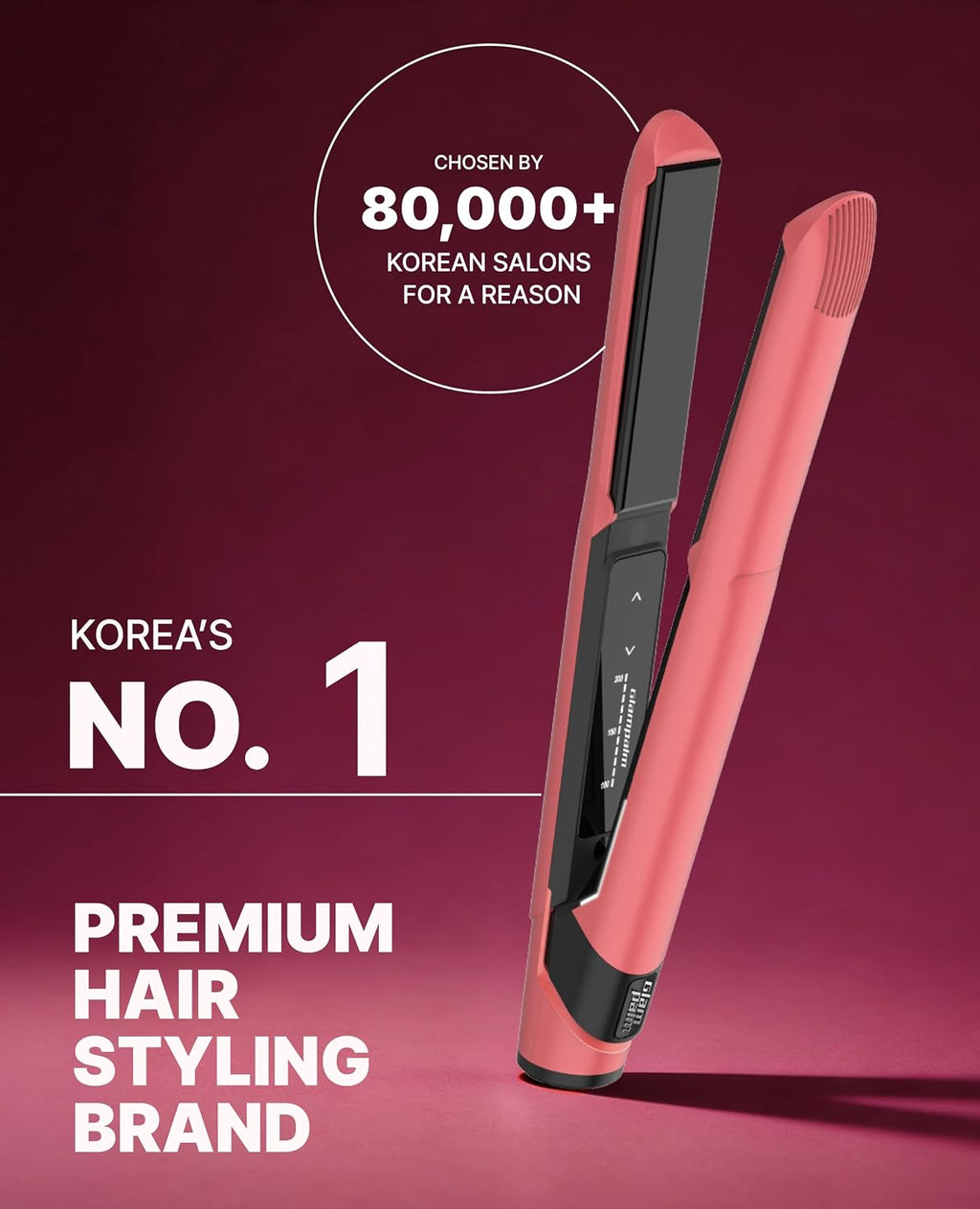 GLAMPALM GlamMuse 1' | All-Ceramic Flat Iron Infused with Vita-C, Salon Results with Less Heat Damage, Trusted by K-Pop Hair Stylists, Dual Voltage Hair Straightener, Silk Press | GP201T