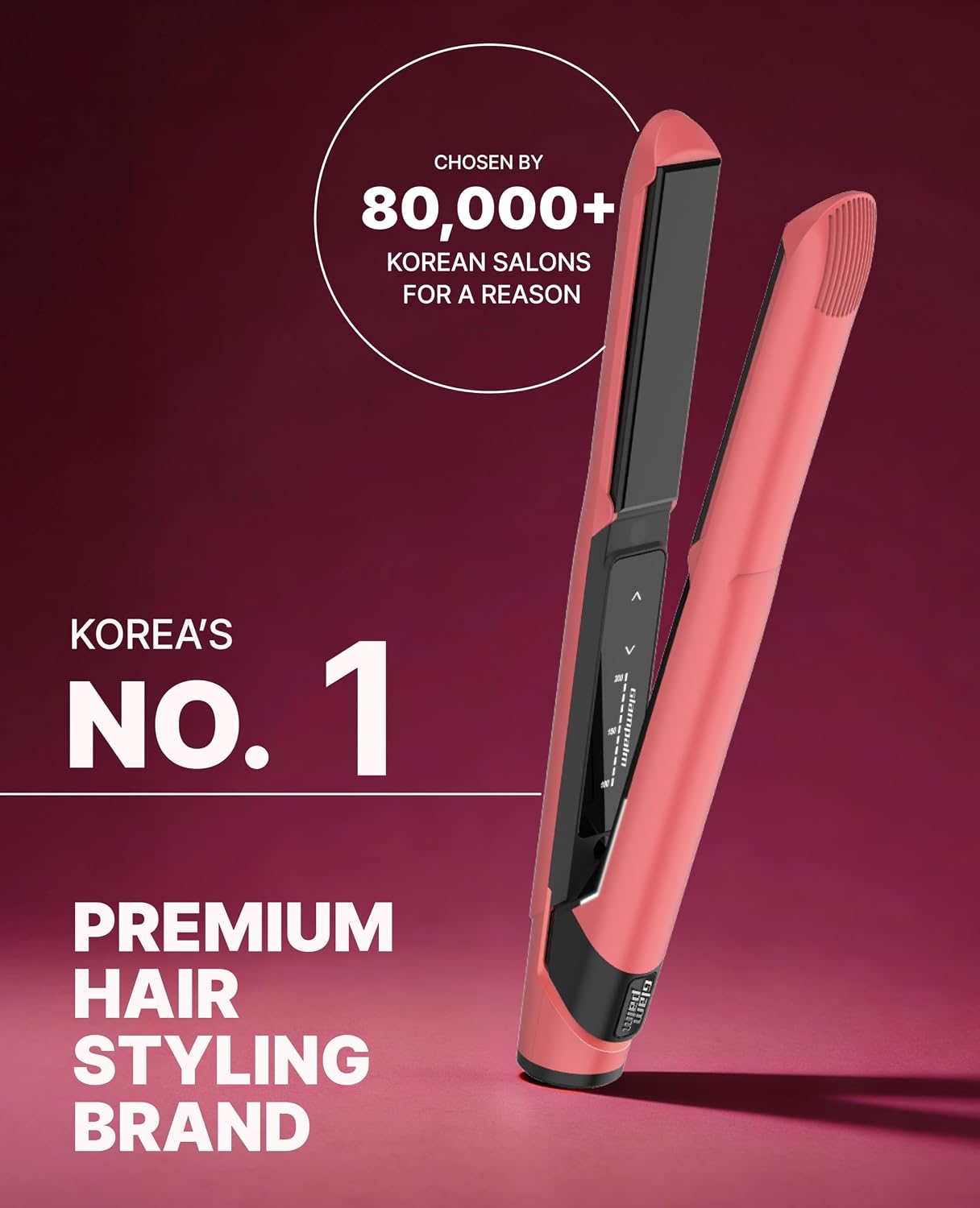 GLAMPALM GlamMuse 1' | All-Ceramic Flat Iron Infused with Vita-C, Salon Results with Less Heat Damage, Trusted by K-Pop Hair Stylists, Dual Voltage Hair Straightener, Silk Press | GP201T