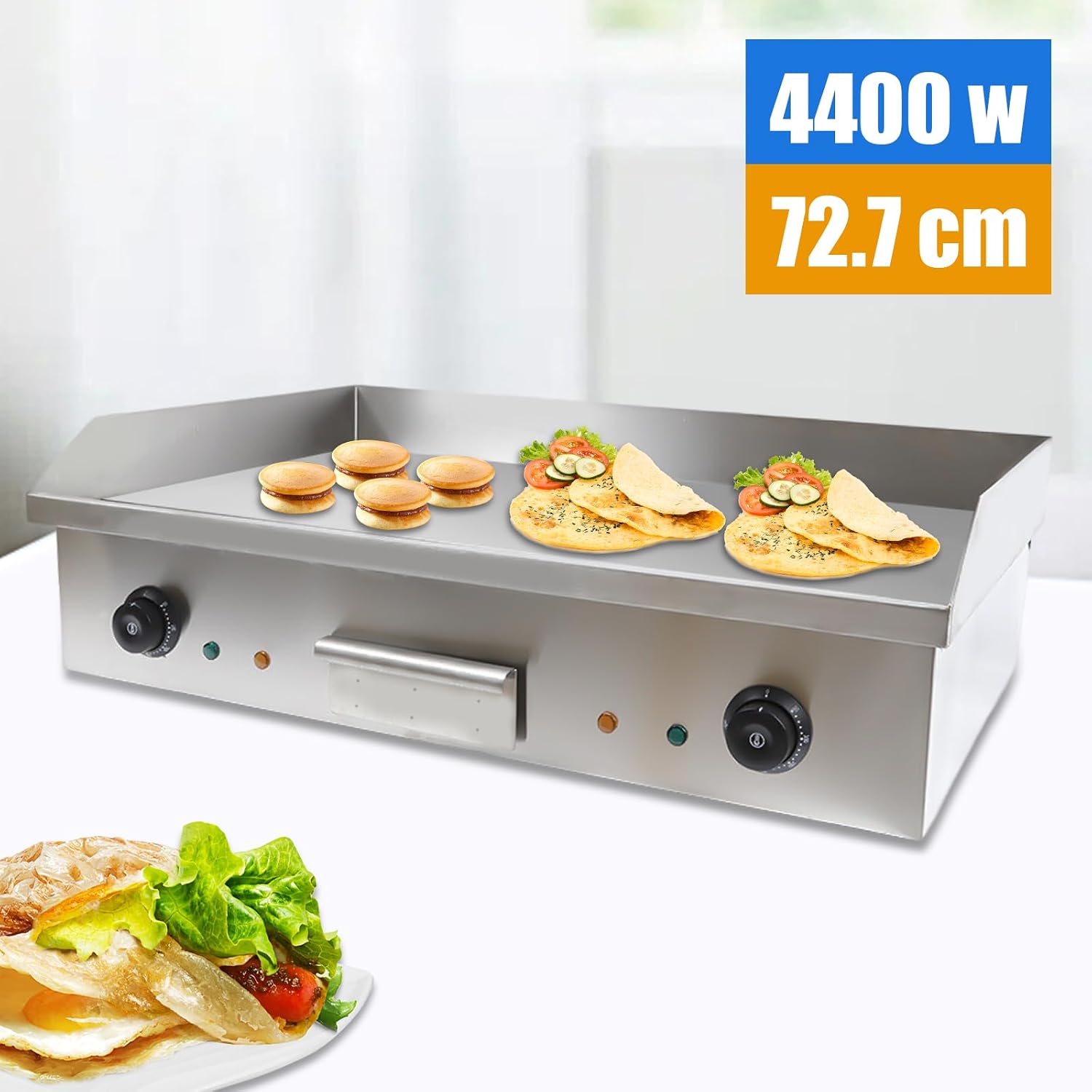 Electric Griddle, Electric Flat Top Griddle Non-Stick Teppanyaki Grill For Stir-Fry Omelets Pizza Pancakes Bacon, Adjustable Thermostatic Control 110V 4400W 29'