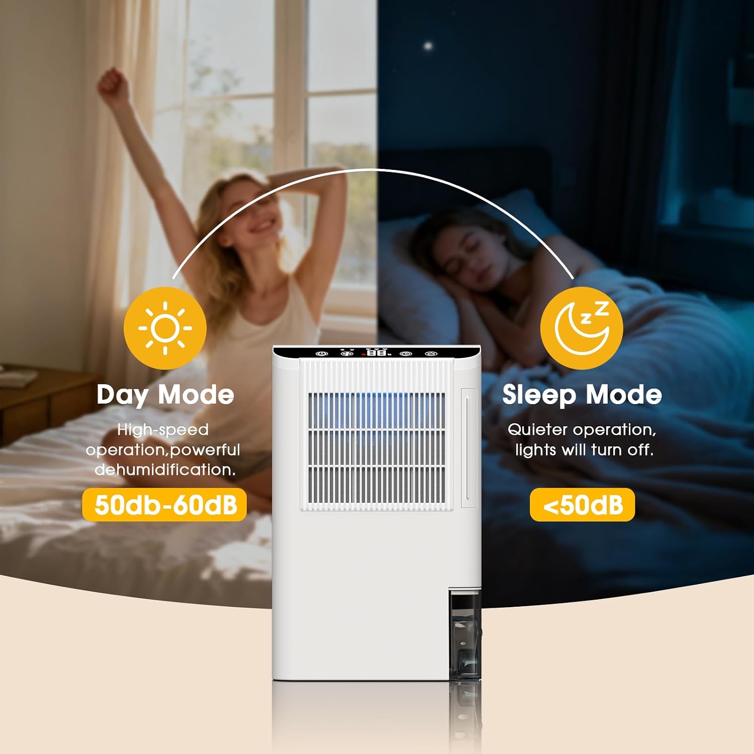 Dehumidifiers for Home, 2000 Sq.Ft Small Dehumidifier with 3.3ft Drain Hose, 2.5L Tank, Timer Sleep Mode, Portable Dehumidifier for Basement, Bedroom, Bathroom (Beige)