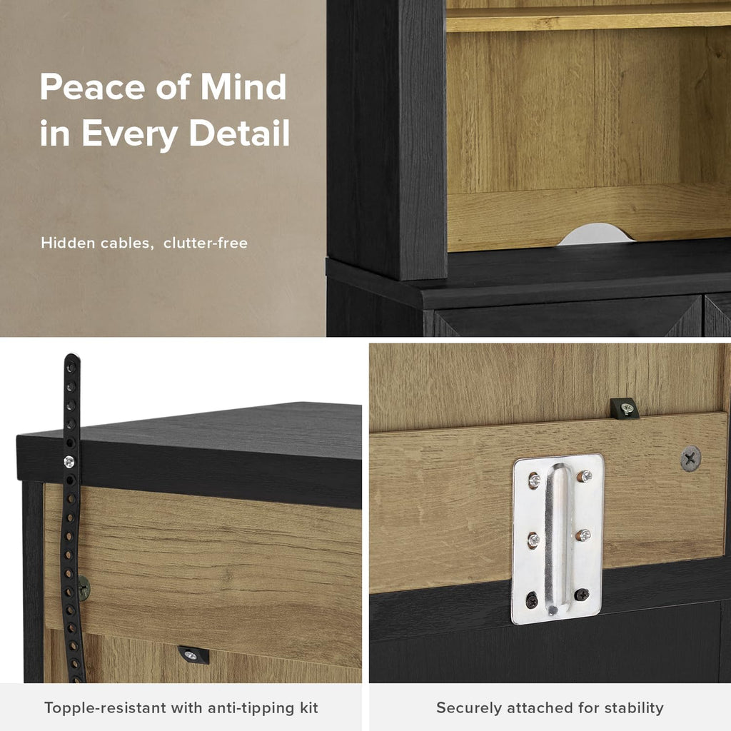 mopio Blake Storage Cabinet with Hutch, Sideboard Buffet Cabinet with Storage, Kitchen Pantry Organizer, Coffee Bar Station, Trophy Display Case with Door & Shelf for Living Room (Black Oak Acrylic)