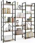 Giantex 5-Tier Industrial Bookshelf, Triple Wide Heavy-Duty Metal Frame Bookcases w/ 14 Open Shelves, Large Floor Standing Display Shelf Rack w/Anti-tip Kits, Storage Shelf for Living Room Study