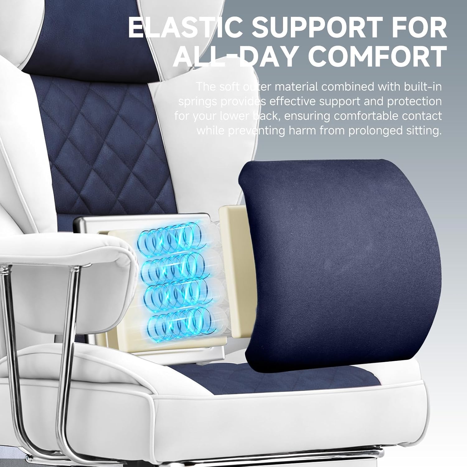 GTPLAYER Gaming Chair,Office Chair with Pocket Spring Lumbar Support, Ergonomic Comfortable Wide Office Desk Computer Chair with Outward Fixed Soft Armrests and Footrest (Fabric, Light Blue & White)
